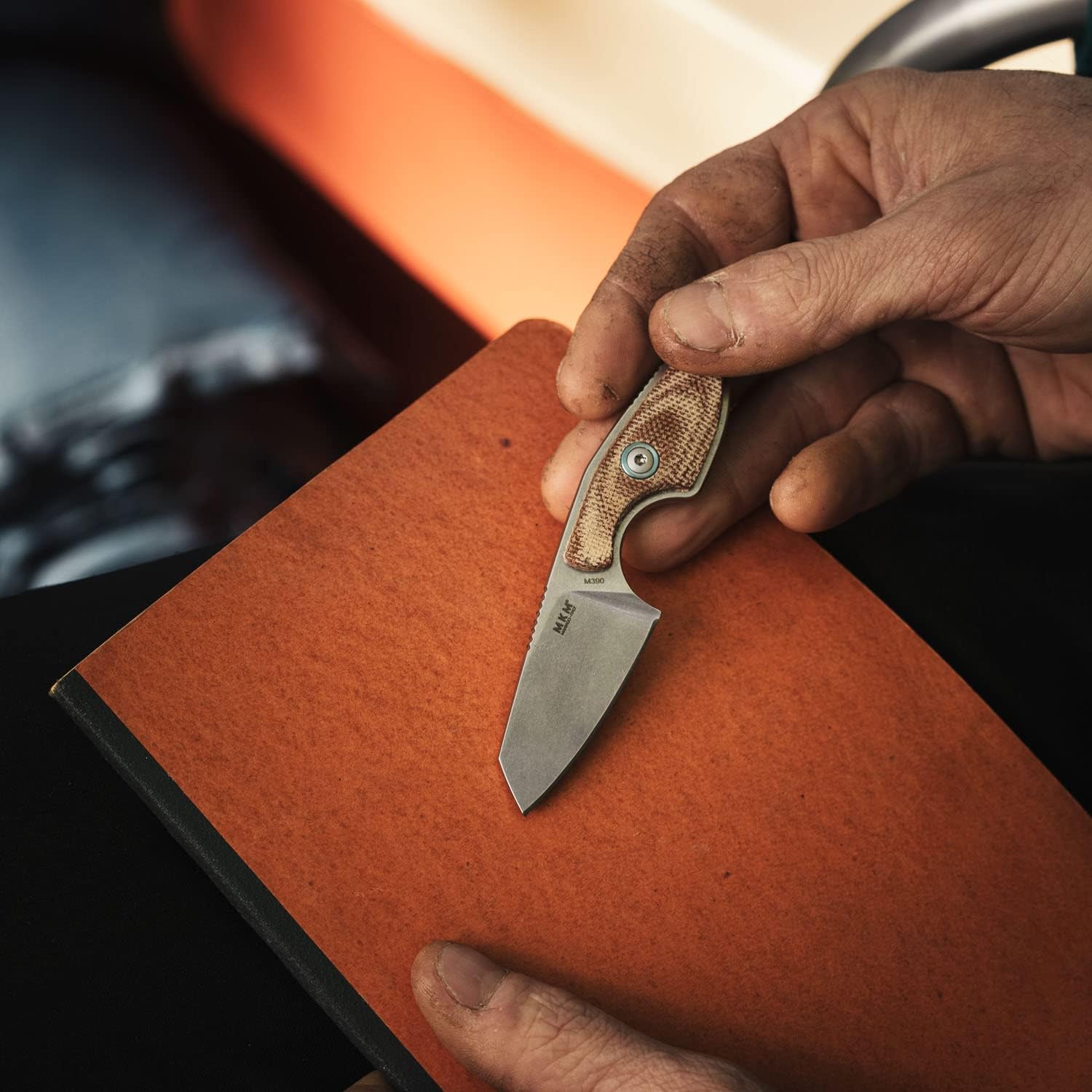 MKM Maniago Knife Makers MIKRO 2 Sheepsfoot Fixed Blade Neck Knife and EDC Tool - M390 Super Steel, Full Tang, Designed by Jesper Voxnaes, Made in Italy (Natural Micarta)