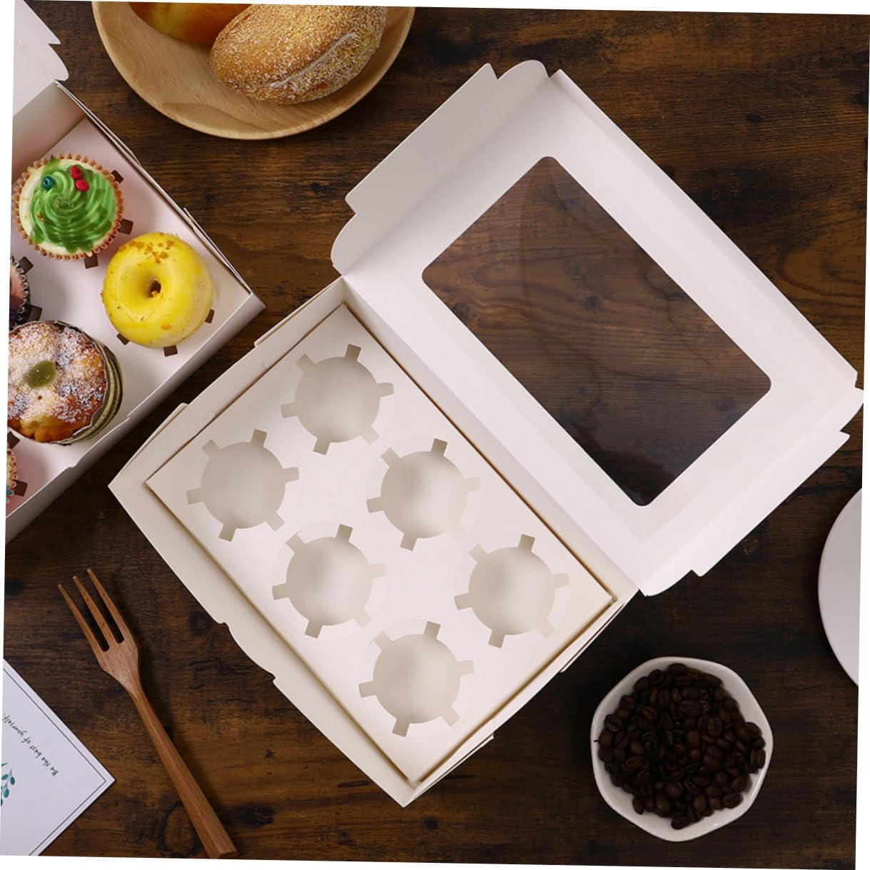 SHINEOFI 15pcs Paper Cupcake Boxes with Window, 6-cupcake Holder White Cardboard Muffin Carrier for Birthday Party Baking, Food-grade Packaging Containers