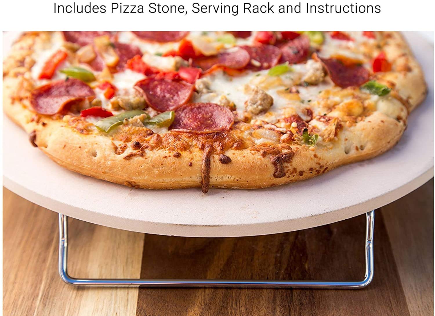 HARI Cordierite Pizza Stone with Stand (13 inch) | Round Oven, Grill & BBQ Baking Stone | Thermal Shock-Resistant, Even Heat, Durable, Safe & Compact for Easy Storage 1