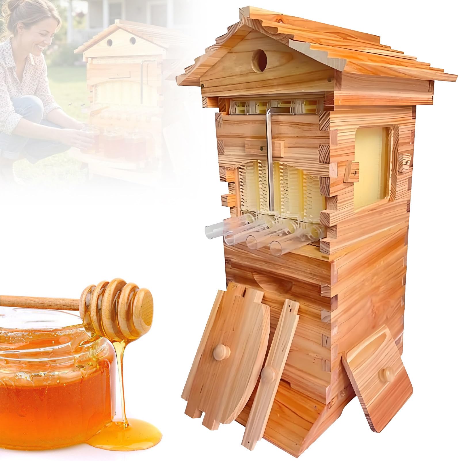 Imker-Starterset, Bienenstock-Starterset, komplettes, wachsüberzogenes Bienenstock-Set mit Honigschleuder, Keine Störung der Bienen nötig, geeignet für Anfänger.