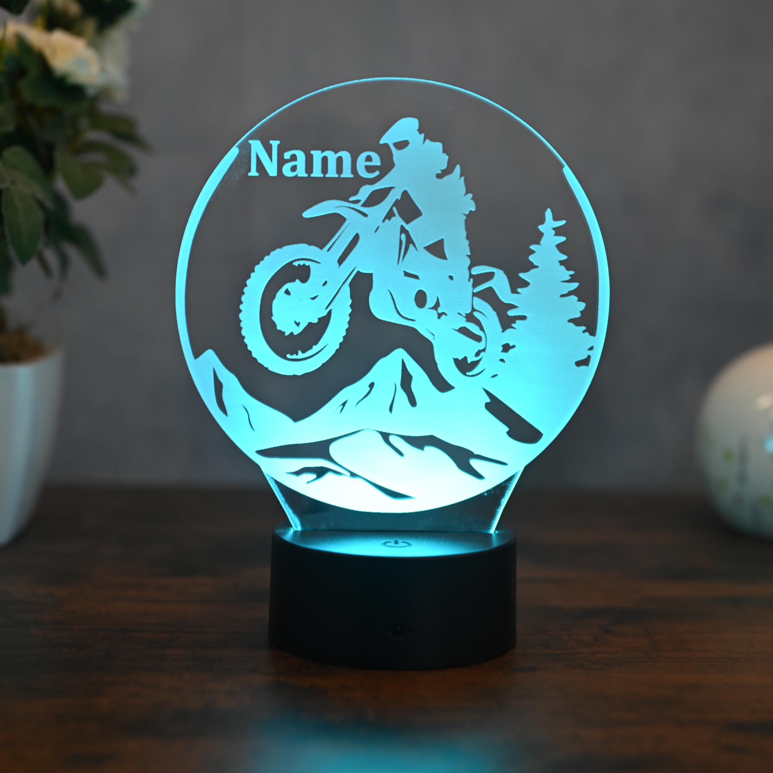Personalisierte Motocross Lampe – Dirt Bike LED Nachtlicht mit Namen – Geschenkidee für Biker & Motorrad-Fans – Motocross Deko & Fanartikel für Kinder & Männer