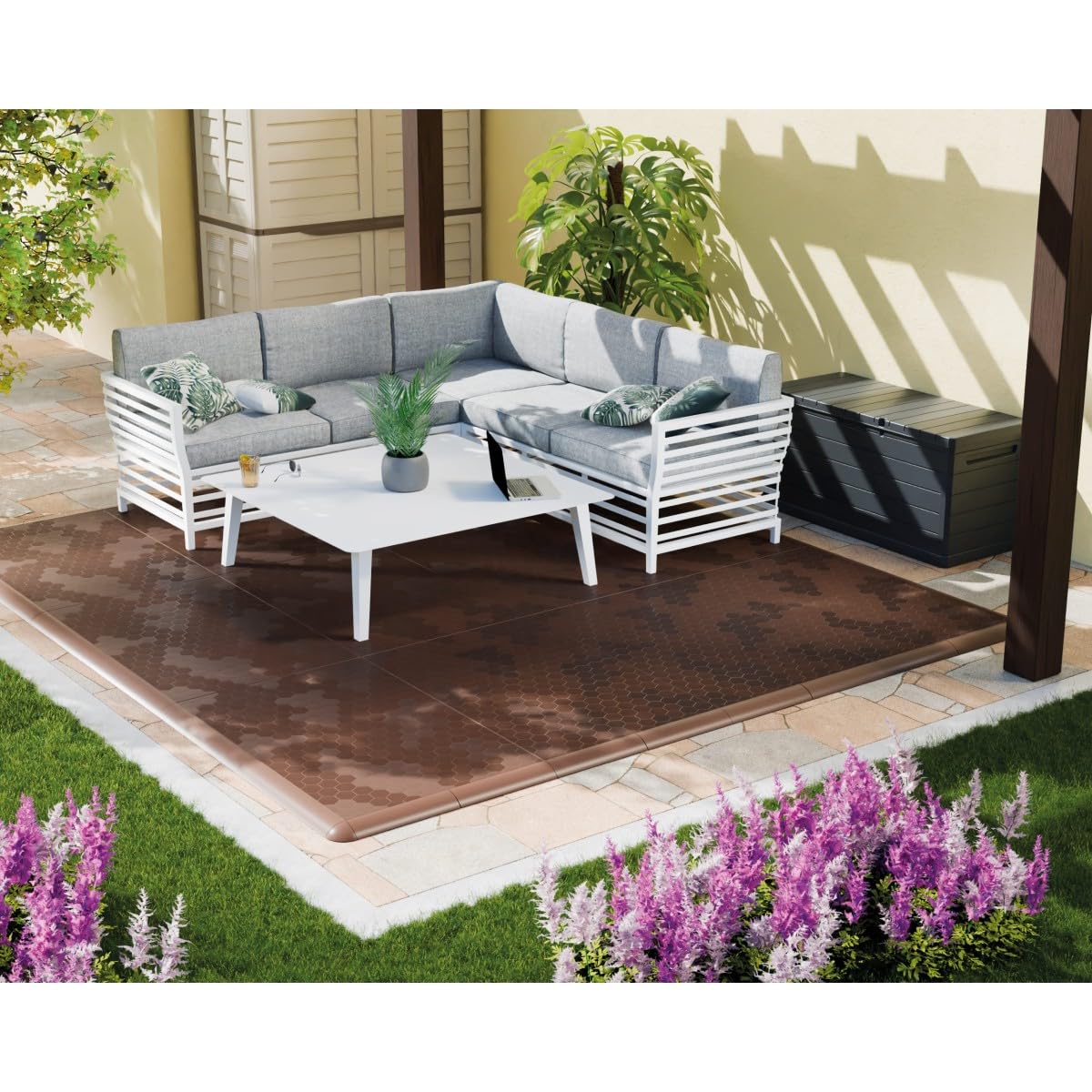 INTEC - Lot de 10 Dalles de sol Clipsable Marron Taupe 116x76x3cm Polypropylène Revêtement de Sol Modulable Intérieur/Extérieur Supporte Charge Lourde