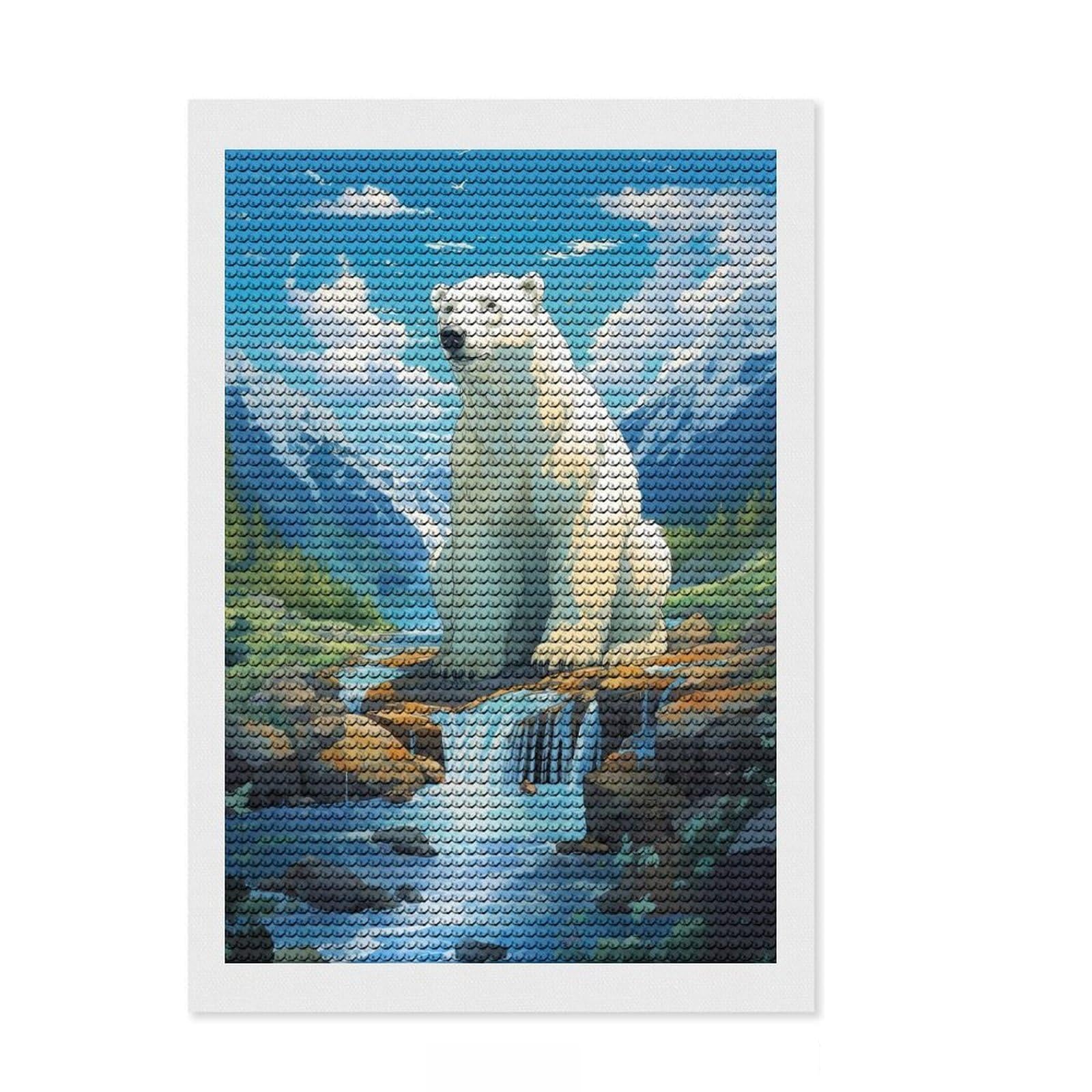 Junmoney A Bear in The Mountains Crystal Diamond Art Kit 8"x12", Christmas Gift, Easy to Enjoy, Boho Decor, DIY Craft, Leisure Activity