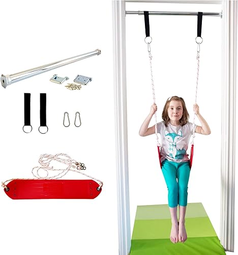 DreamGYM Juego de columpios para puerta - Columpio interior para niños con columpio de cuerda clásico rojo