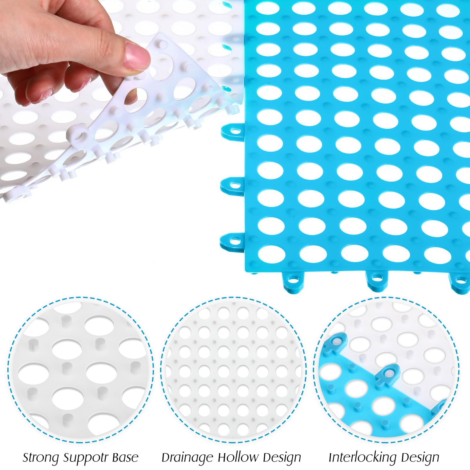 Tinideya Drainage Interlocking Tiles Bulk 11.8'' x 11.8'' Modular Interlocking Mat Non Slip TPE Splicing Garage Floor Tiles with Drain Holes for Pool Bathroom Deck Kitchen Patio — Amazon image 5