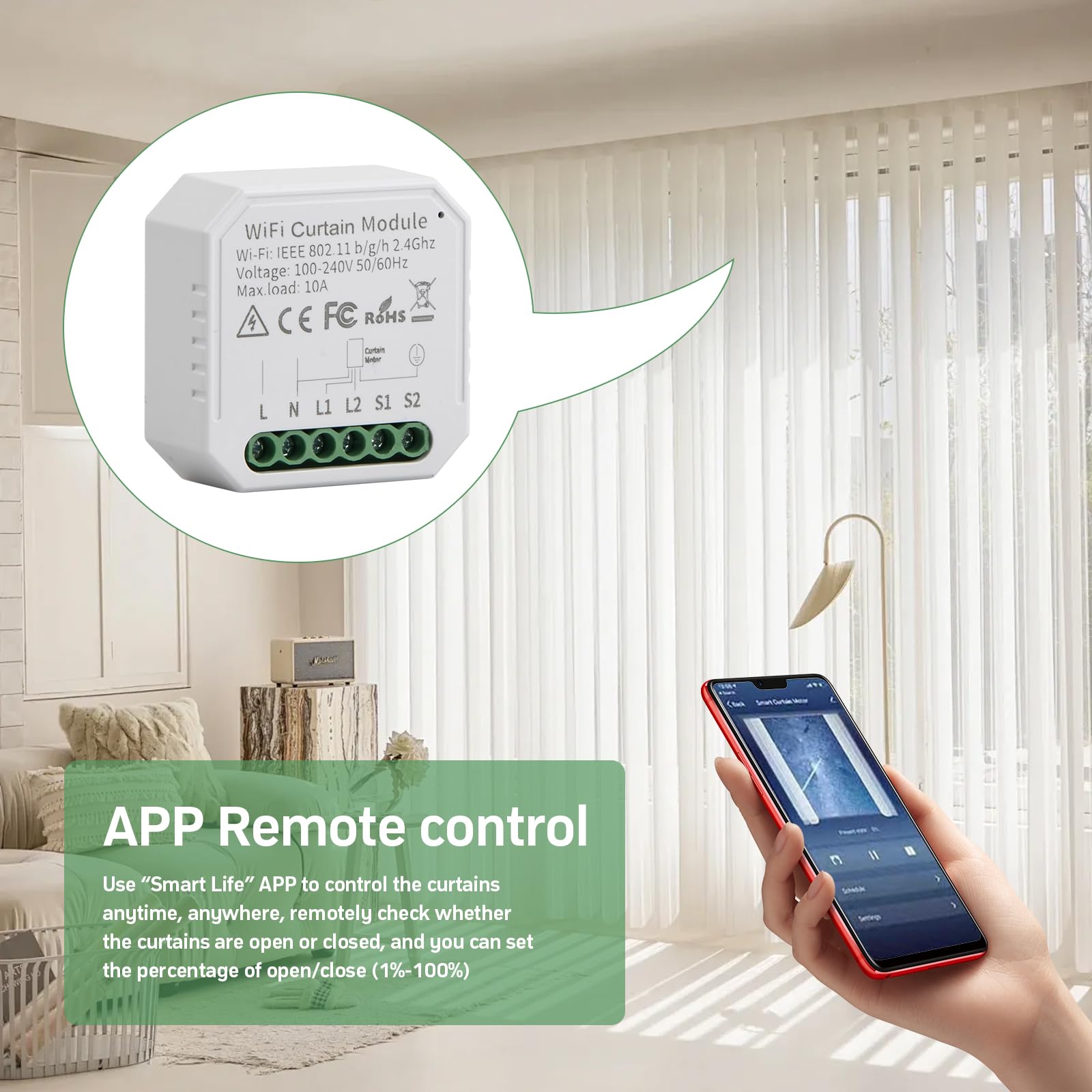 Module WiFi Intelligent de Commutateur de Rideau, Joyan, MOSFET, Relais, Automatique, Blanc, Contrôle Vocal et par Application