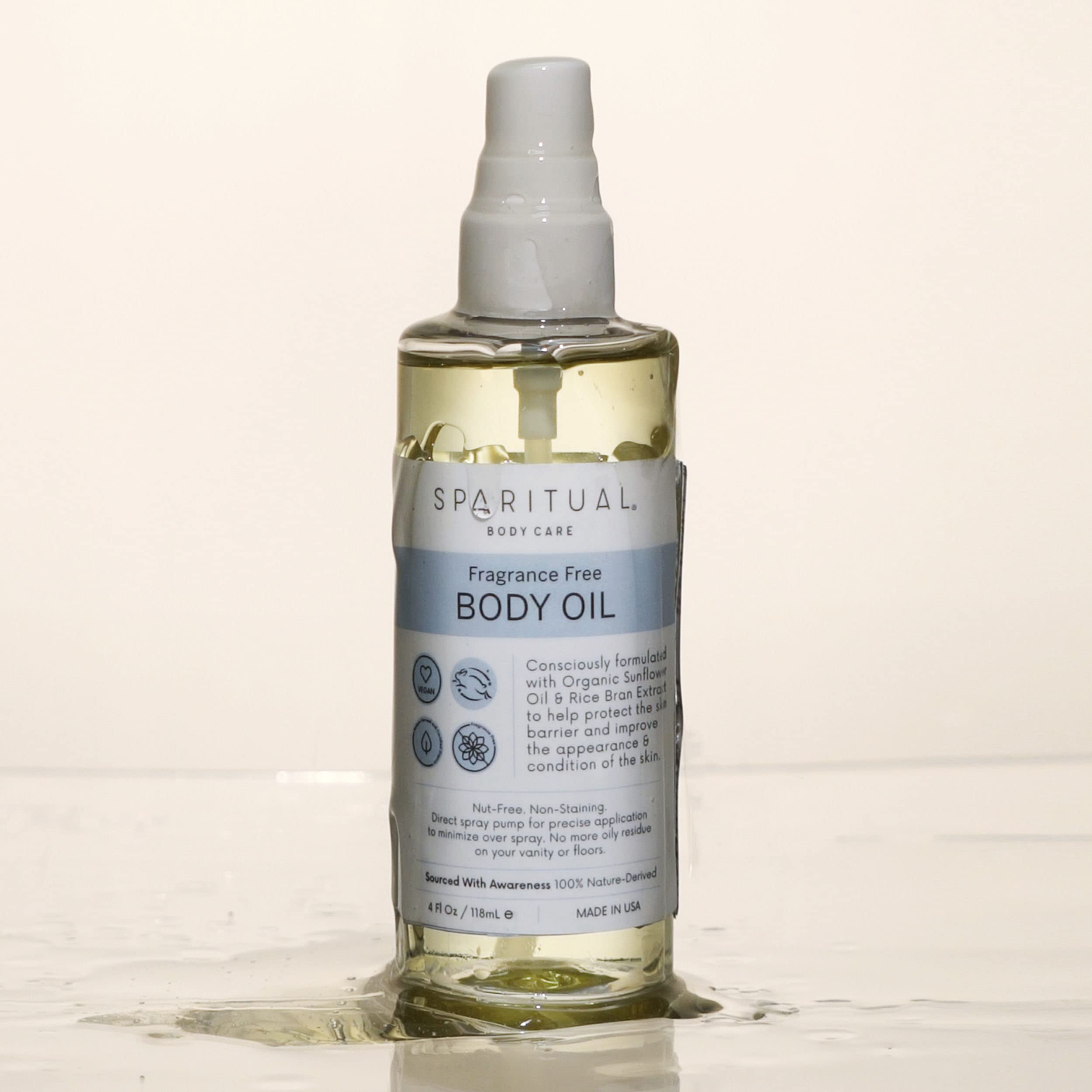SpaRitual Fragrance Free Body Oil | Unscented Body Moisturizer for Hydration and Massage Oil | 4 oz