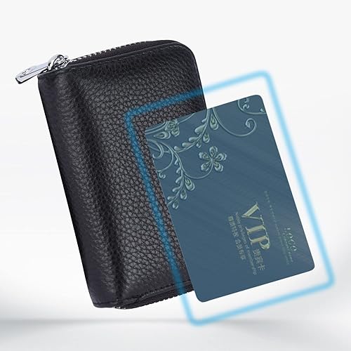 Miniatura 7 de BISON DENIM Funda para tarjetas, cartera de piel con bolsillo y bloqueo RFID, organizador de tarjetas de crédito, con cremallera, para mujeres y