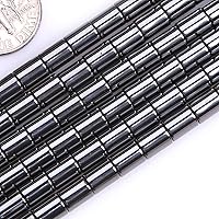 Vista 3 de HAAMIIQII 65 cuentas sueltas de hematita negra natural de 0.157 x 0.236 pulgadas, cuentas de piedra espaciadora cilíndrica para hacer joyas