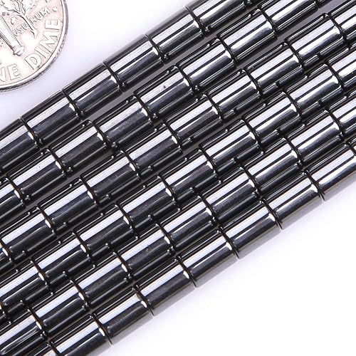 Miniatura 3 de HAAMIIQII 65 cuentas sueltas de hematita negra natural de 0.157 x 0.236 pulgadas, cuentas de piedra espaciadora cilíndrica para hacer joyas,