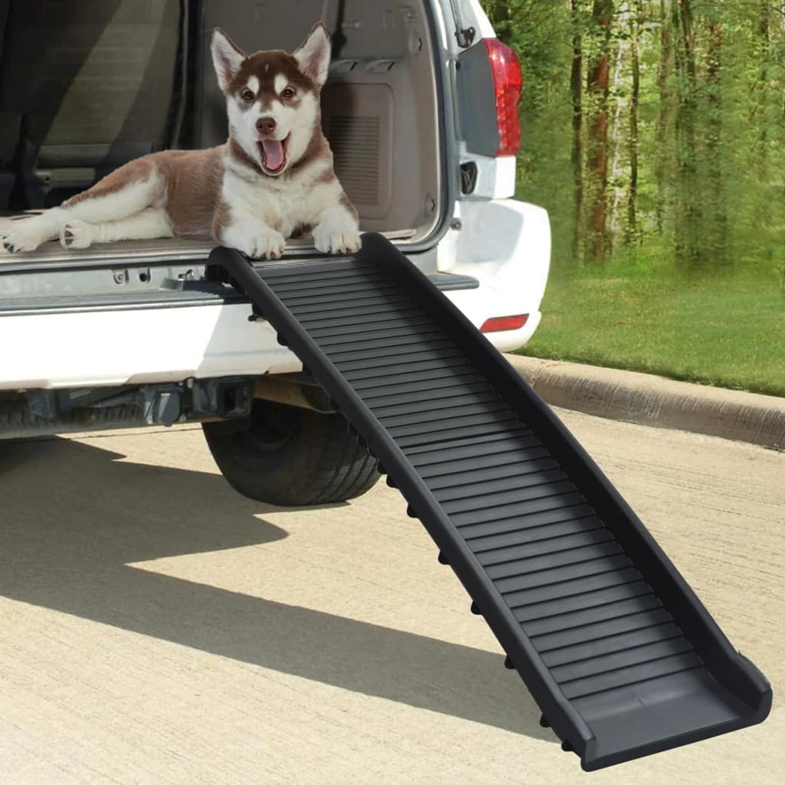 Homgoday Rampa para perros plegable negra 155,5 x 40 x 15,5 cm, muebles para casa, interior, exterior, salón, dormitorio