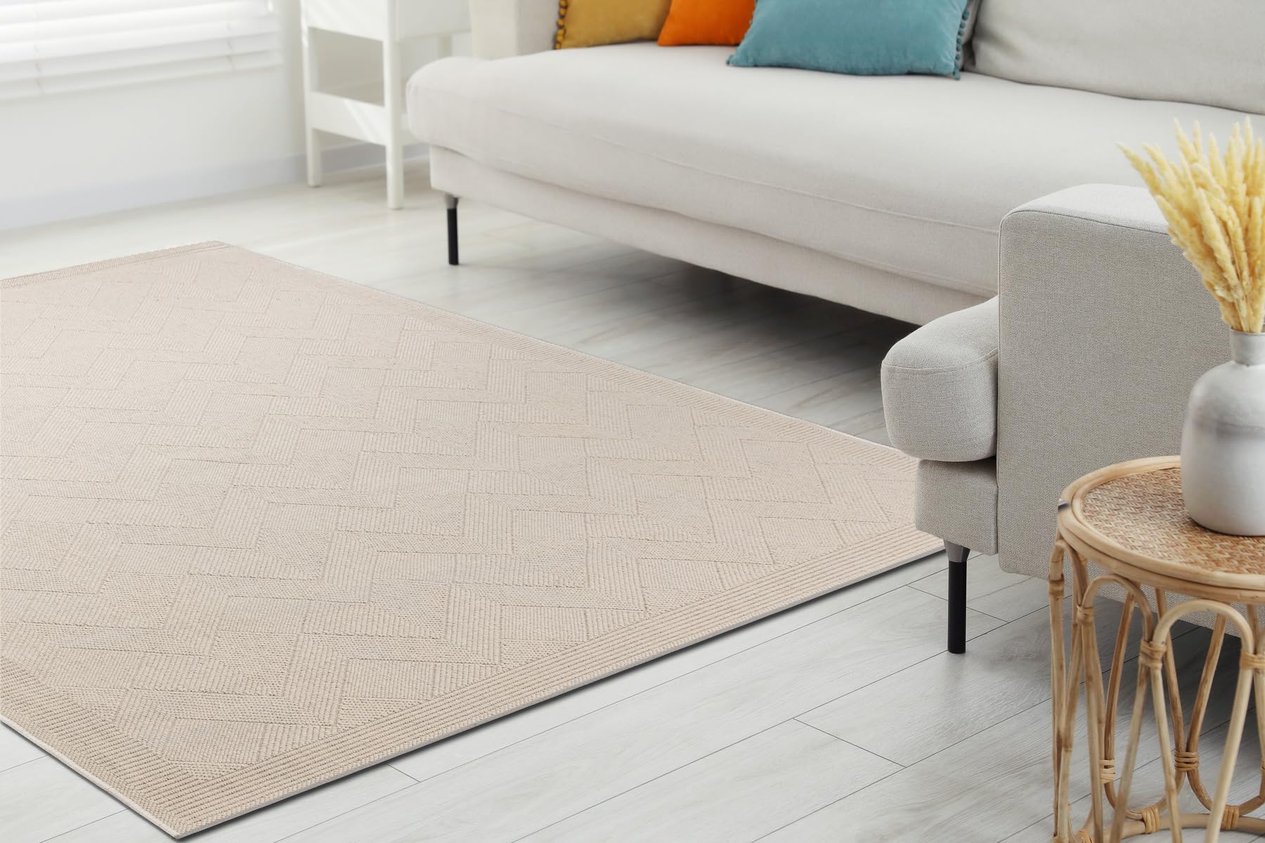 rugsx Tappeto in lana VILLA tappeto piatto tipo sisal beige 200x300 cm