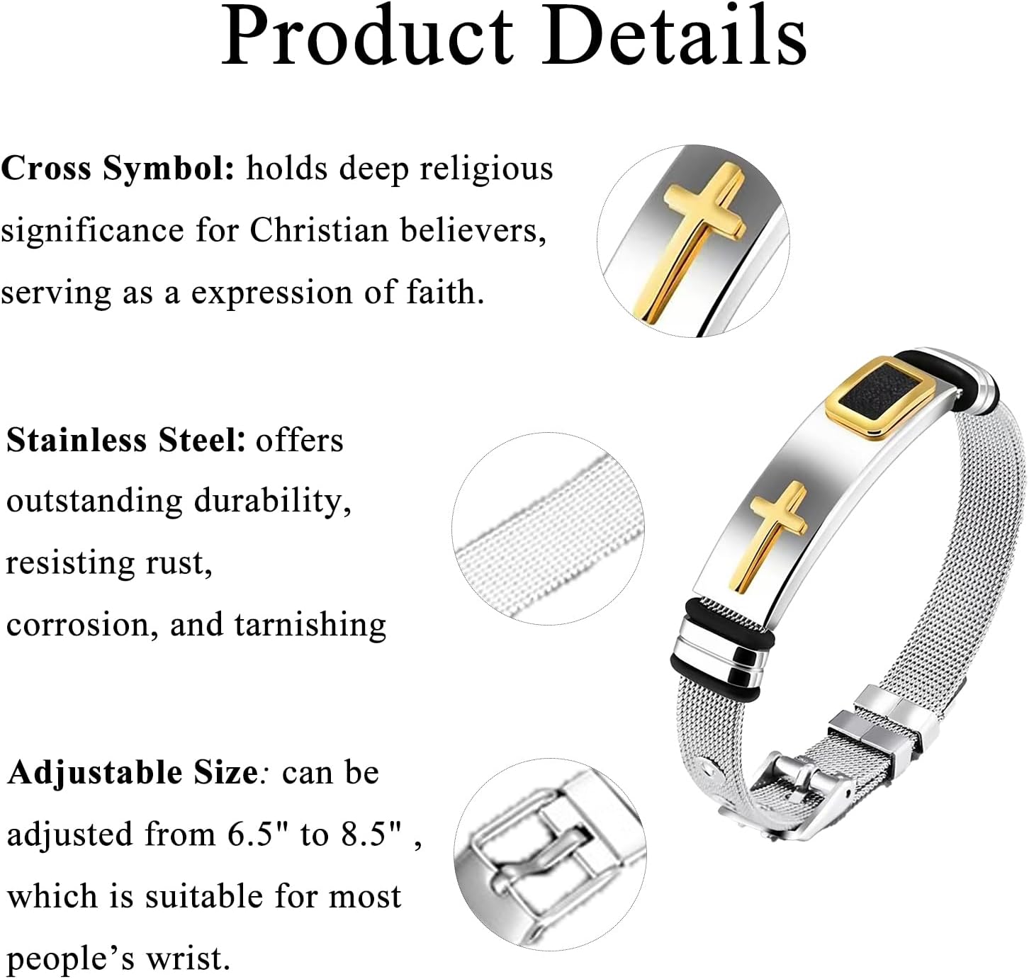 Mens Cross Bracelet Stainless Steel Christian Bracelet Religious Jewelry with Modern Mesh Design Personality Gift for Men - Image 5