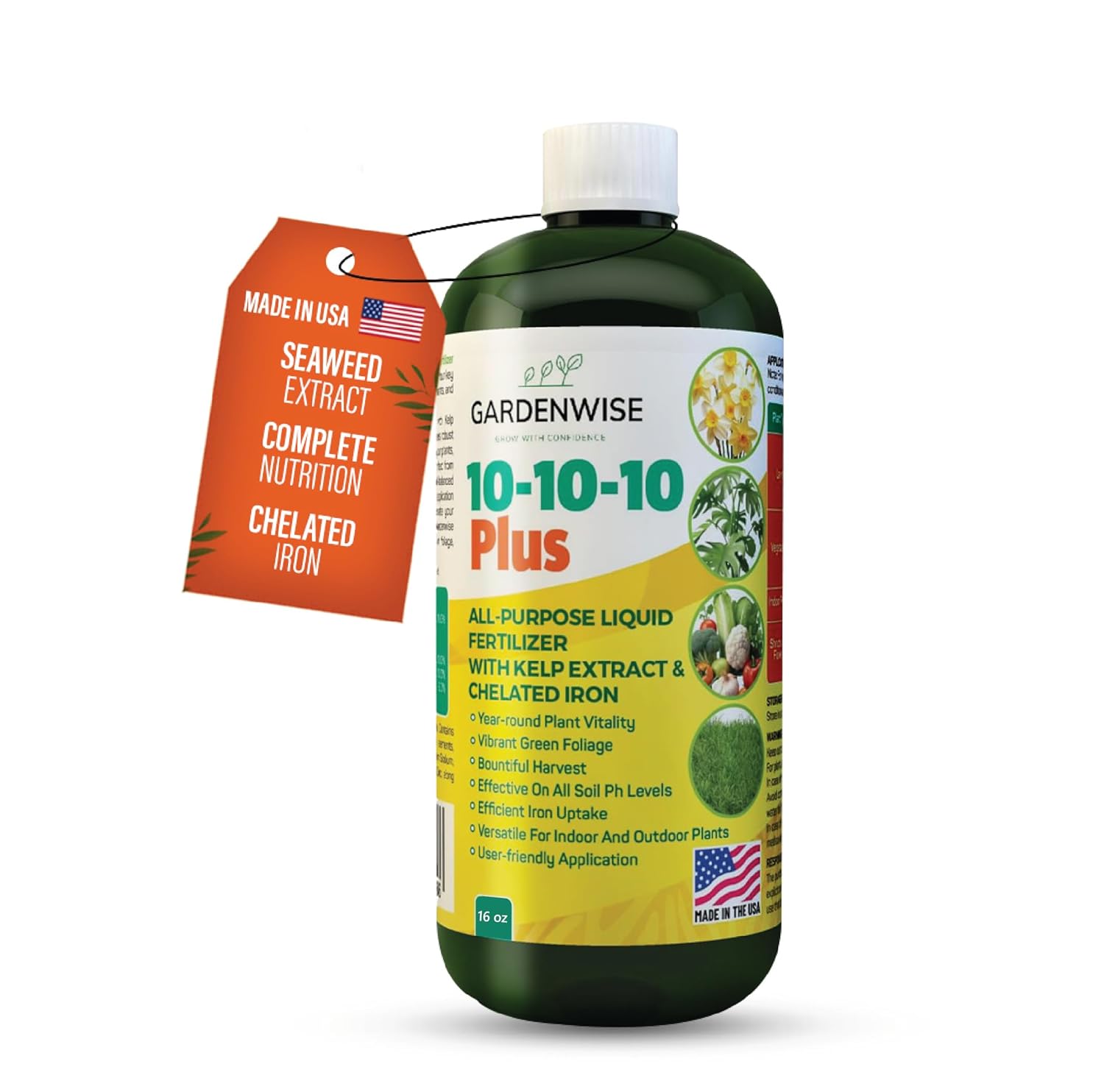 GARDENWISE 10-10-10 All Purpose Plant Food - Liquid Fertilizer with Seaweed Kelp & Iron - Indoor & Outdoor Plant Food, Vegetables, Flowers, Lawn & Garden 1x16 oz