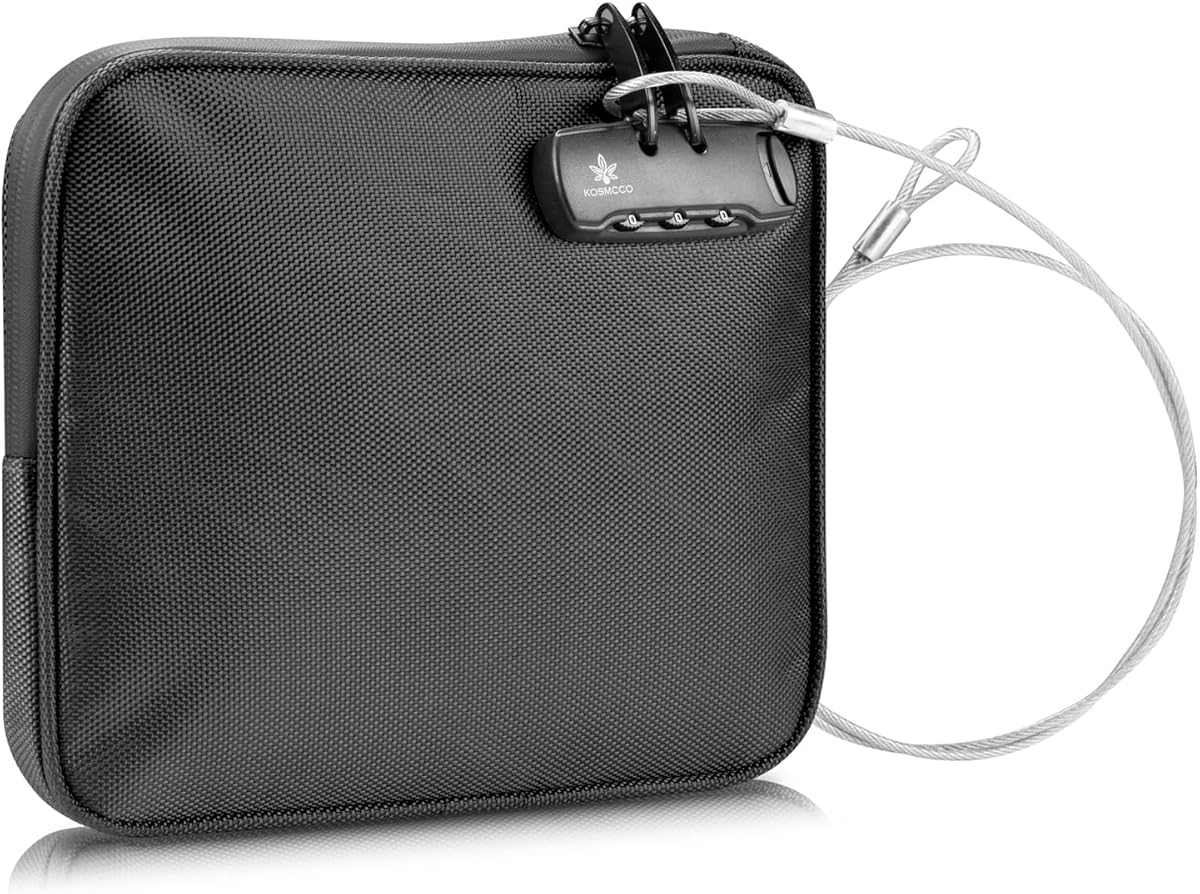 KOSMCCO Beach Locking Bag, 9x7.5 Inch Portable Safe for Phone, Wallet, Keys | Anti-Theft Locking Travel Pouch for Pool, Vacation (Black)