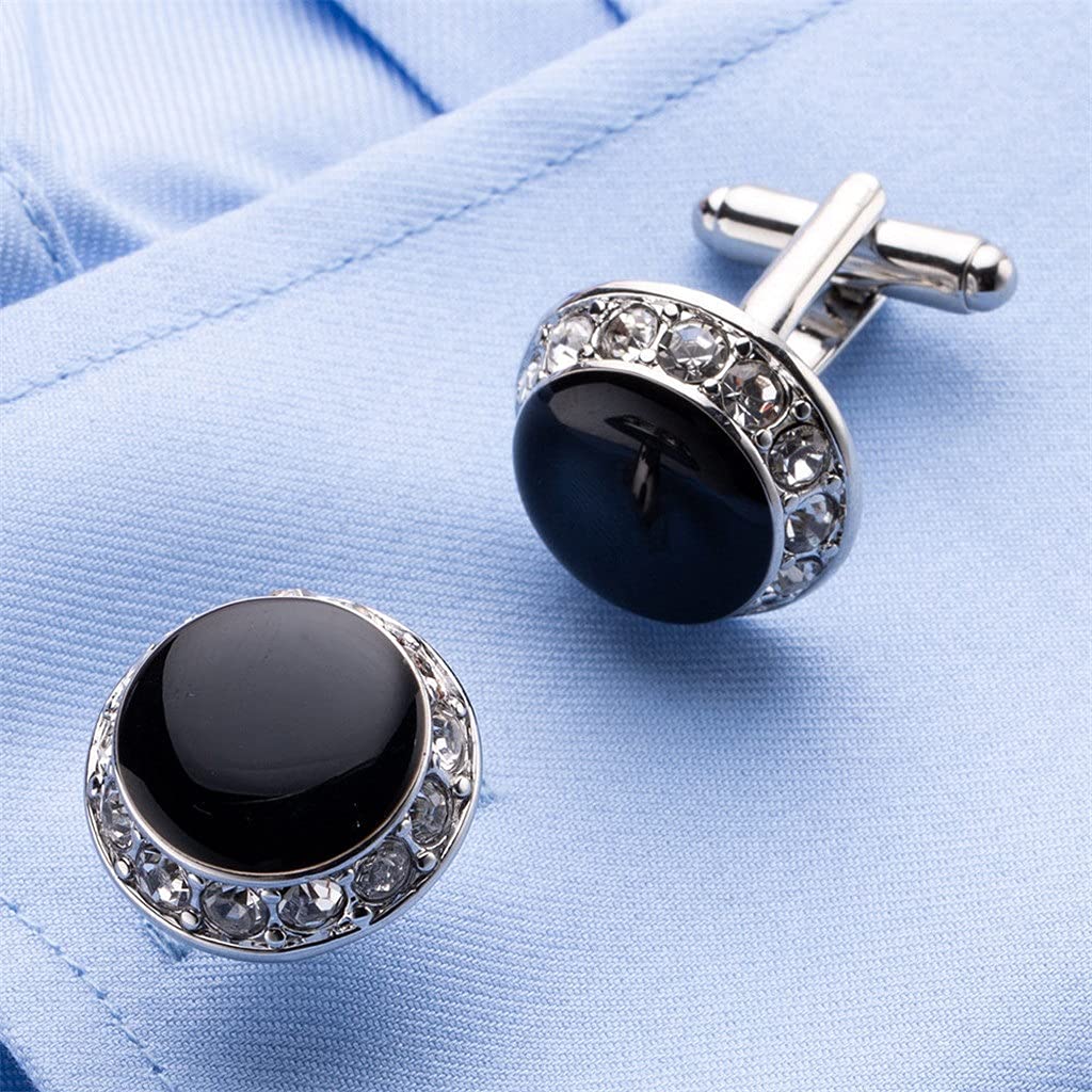 Camicia da uomo Gemelli neri rotondi Polsini europei e americani Polsini smaltati per camicie francesi Bottoni con diamanti squisiti