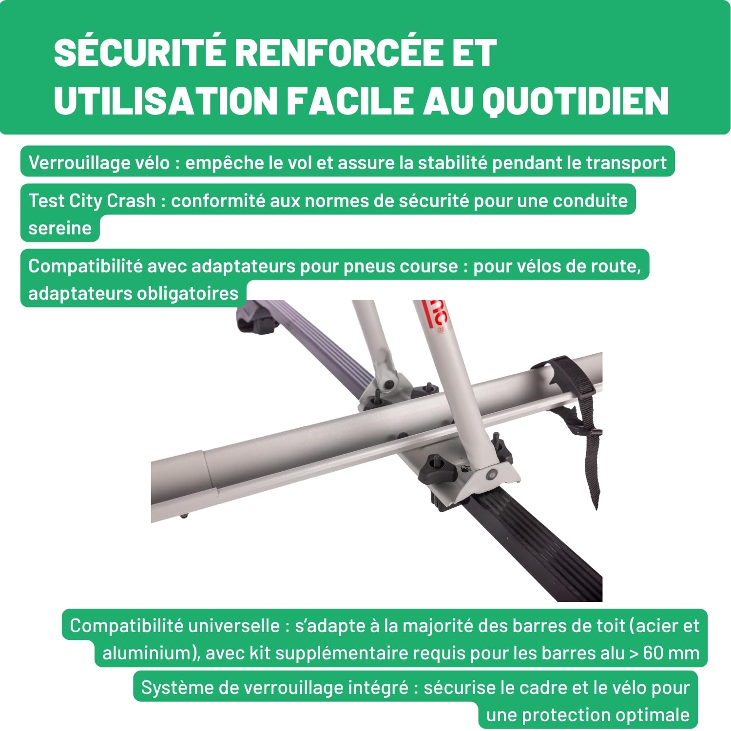 Mont Blanc Porte-vélo de Toit Roof Ride XXL Acier - 1 Vélo, Charge 15 kg | Support vélo sur barres de toit, universel (barres acier/alu). 1 vélo, charge 15 kg, verrouillage intégré.