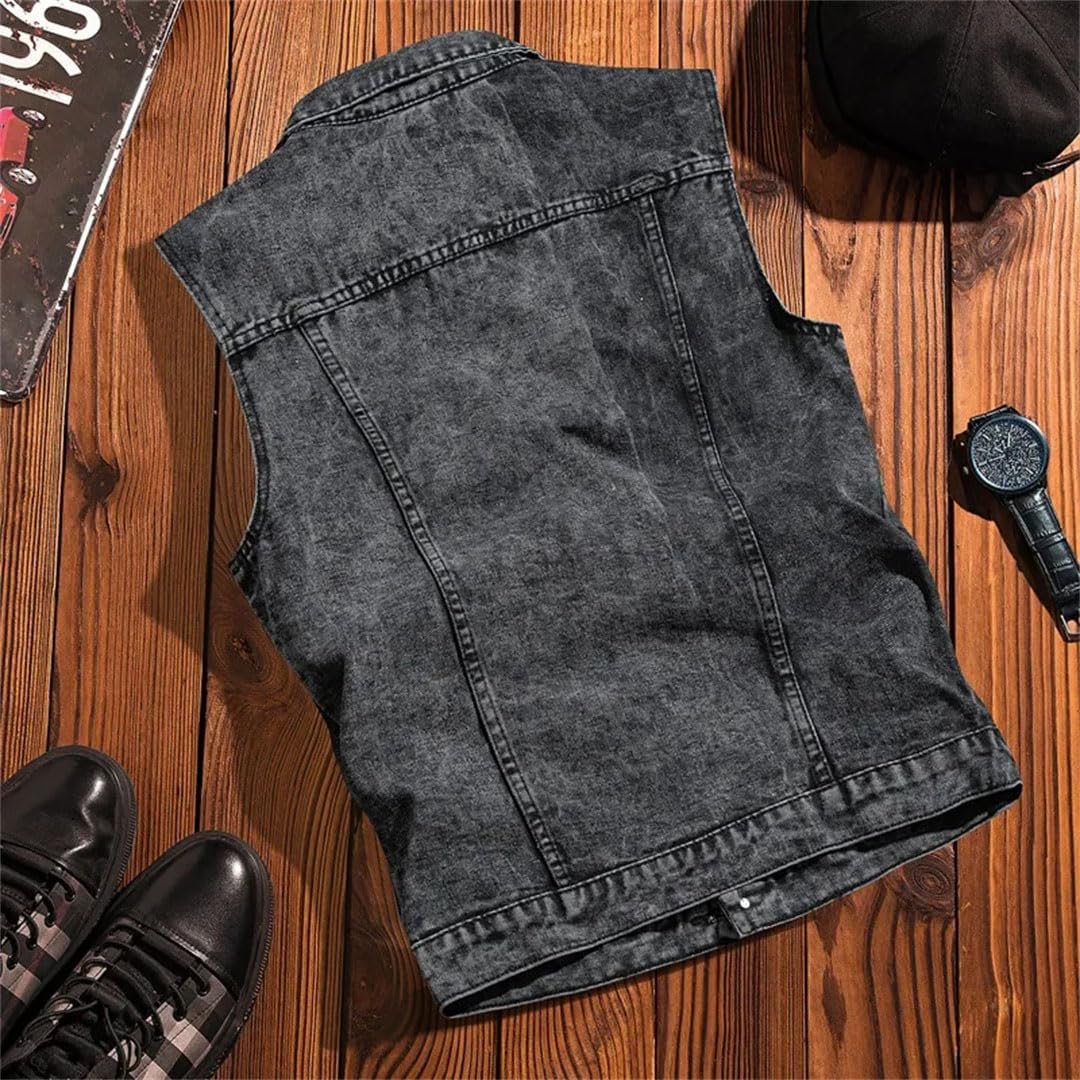 Gilet da uomo in denim con risvolto senza maniche Streetwear gilet tinta unita