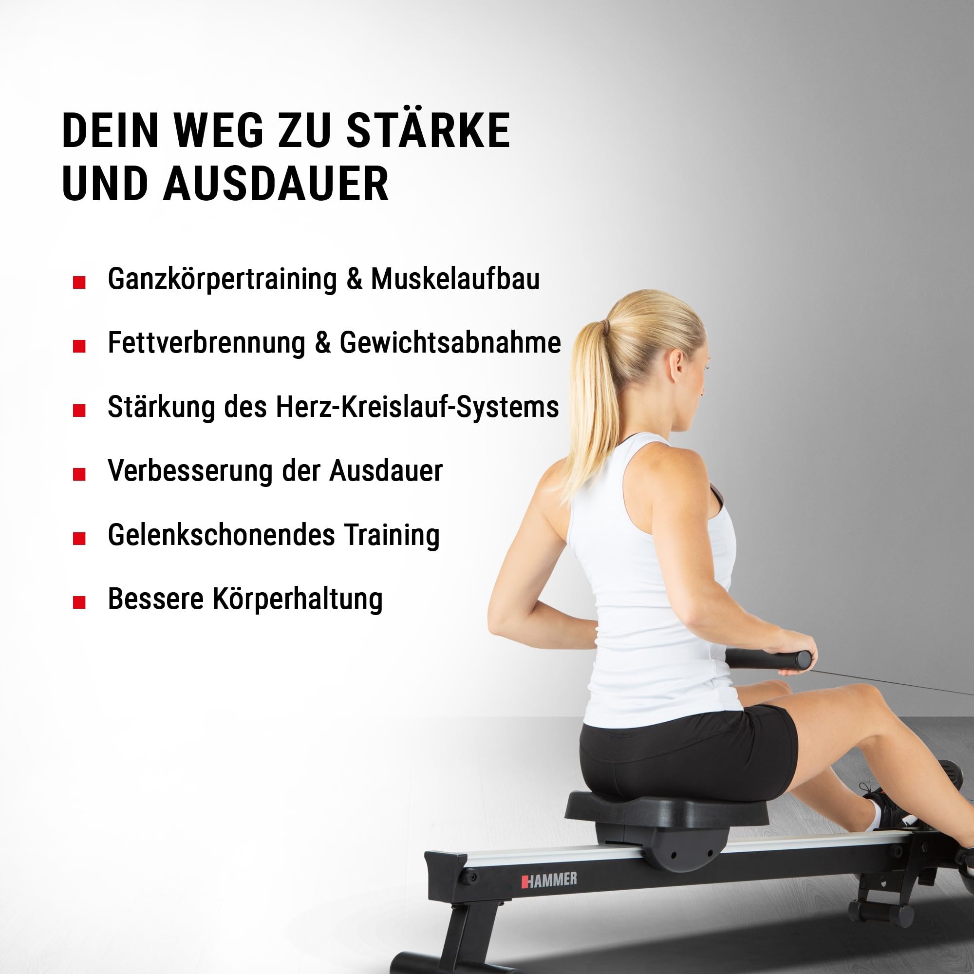 HAMMER Rudergerät Cobra XTR Plus II – Klappbare Rudermaschine mit innovativem Trainingscomputer, Rudergerät für zuhause bis 130kg, 20 Trainingsprogramme mit 4 Herzfrequenz-Programme