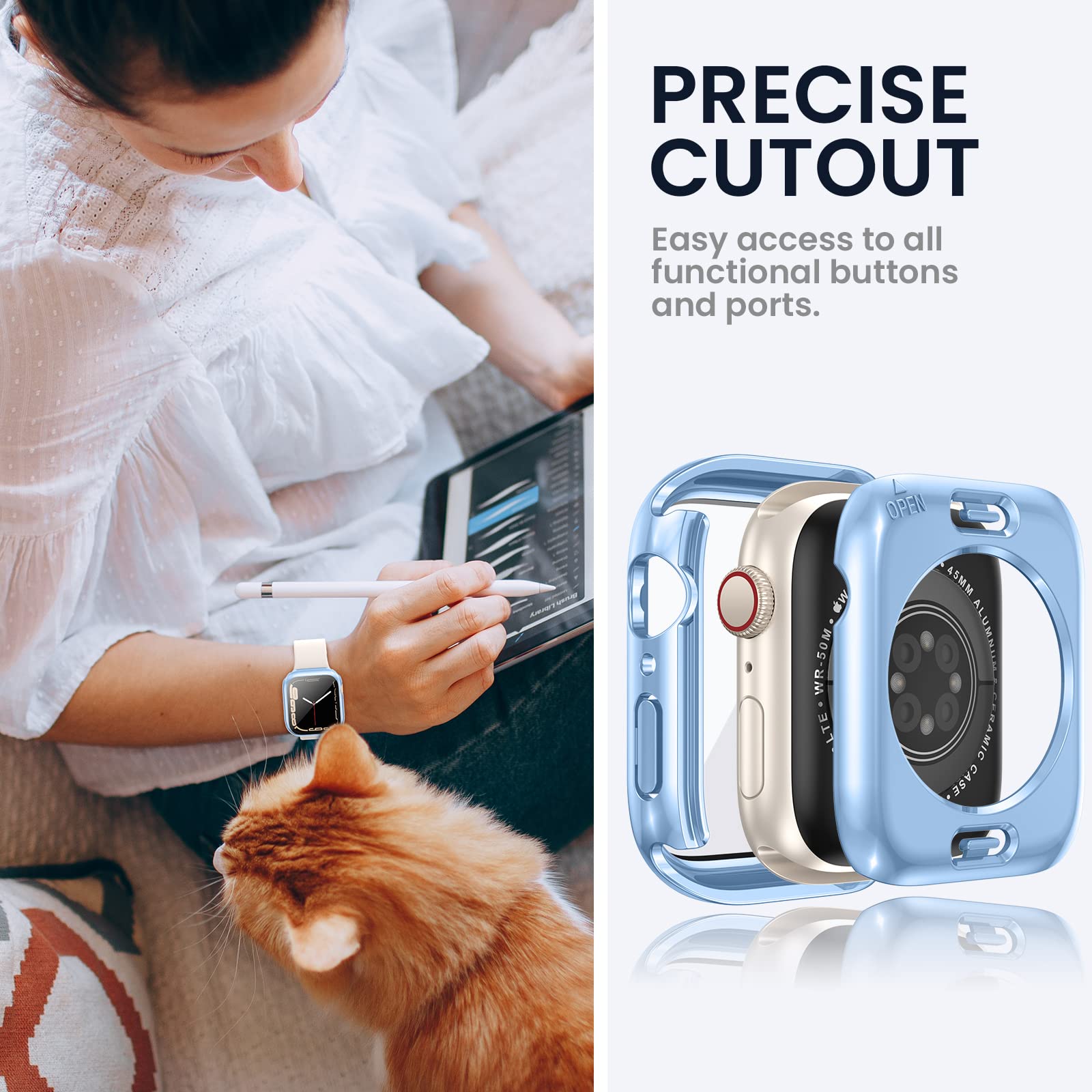 Tensea - Funda protectora de pantalla impermeable para Apple Watch, serie SE, 6, 5, 4 de 1.575 pulgadas, accesorios para iWatch, cubierta protectora de policarbonato para iWatch con película de vidrio