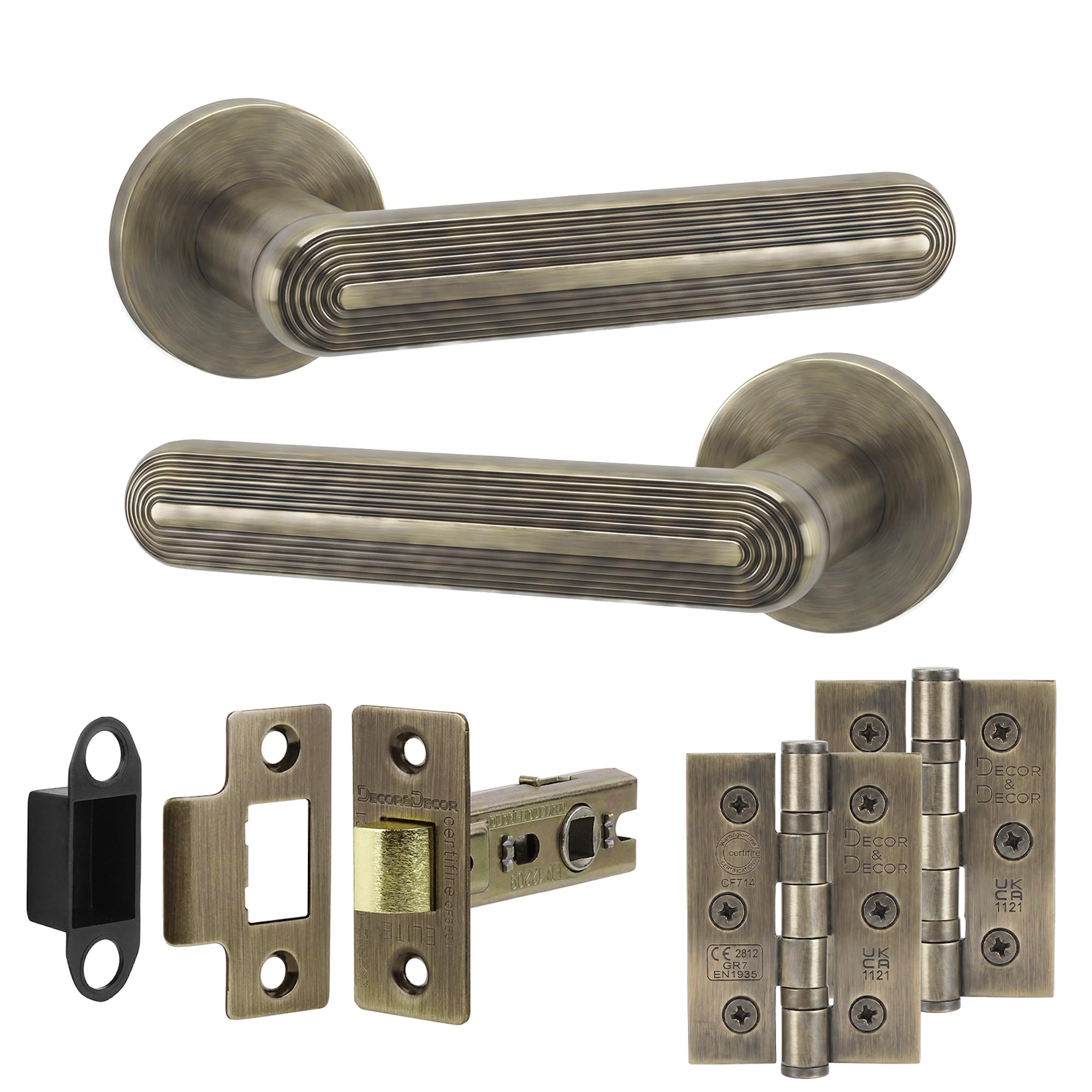 Decoranddecor Antique Brass Internal Door Handles, Hinge Kit 76mm — image 1