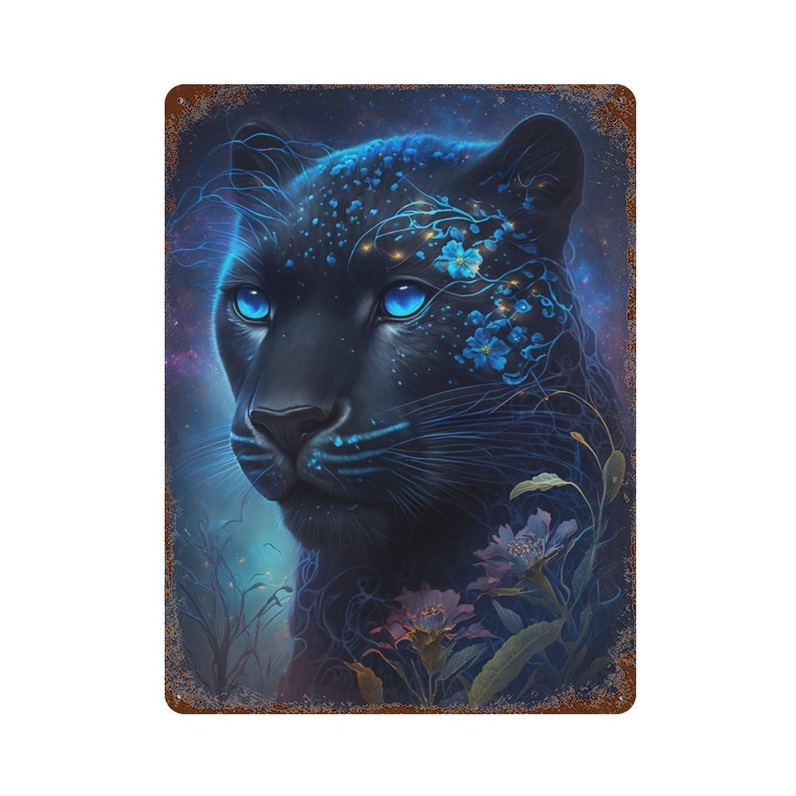 Rust Effect Enchanted Panther Portrait -2 Retro Metal Sign 15.7"x11.8", Novelty Wall Decor for Bistro, Counter And Cafe Decor