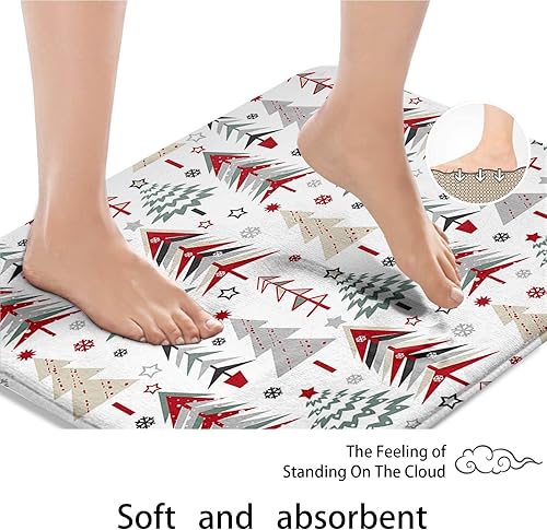 Miniatura 5 de ArtSocket Juego de 2 alfombras y tapetes de baño de Navidad, copos de nieve, bosque, antideslizantes, absorbentes de invierno, de espuma