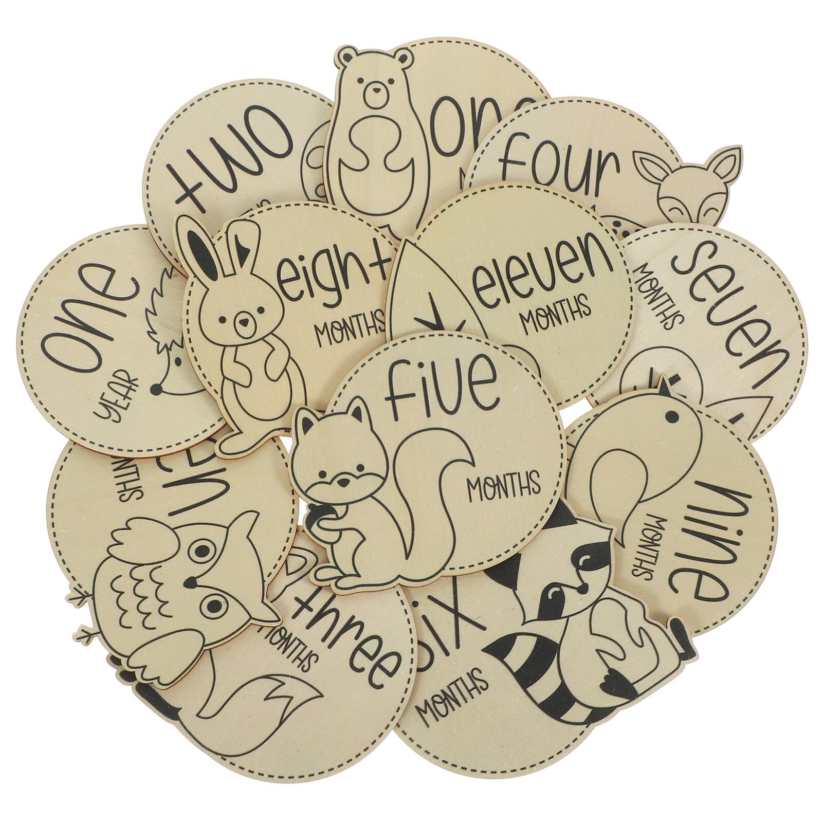 Cabilock Baby Monthly Milestone Cards 12pcs Animal Themed Milestone Wooden Discs Marker Cute Baby First Year Age Announcement Sign for Newborn Shower Photo Props