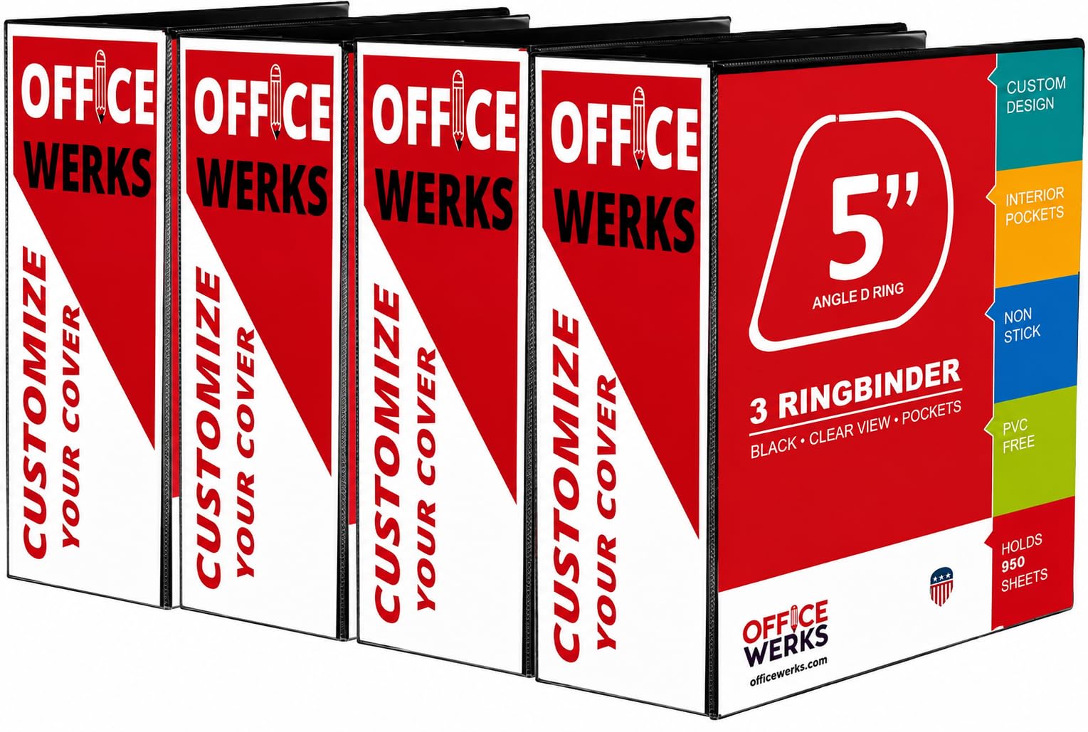 5 Inch 3 Ring Binder 4 Pack, D-Ring, Holds 950+ Sheets, Black, PVC-Free