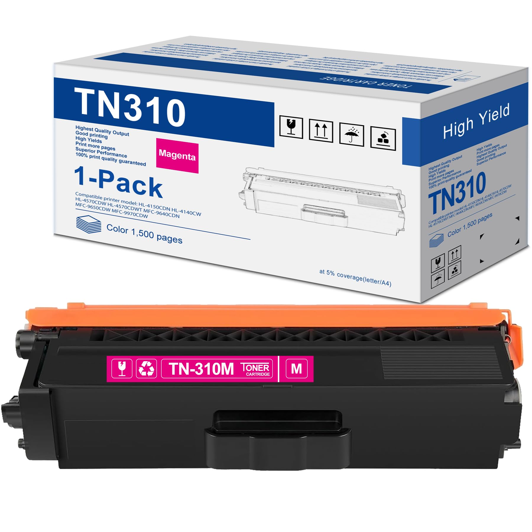 TN310 TN-310M TN315 Toner Compatible Replacement for Brother TN310M Magenta Toner Cartridge for HL-4570CDW HL-4150CDN MFC-9970CDW Printer (1-Pack)