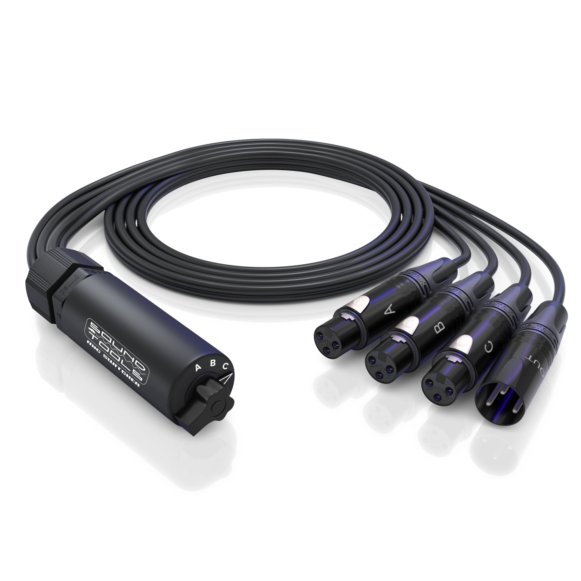 Sound Tools 3-Wege-Mikrofon-Umschalter mit MBB-Technologie, inklusive 4 XLR-Kabeln, All-Analog-3-in-1-Out-Wahlschalter für Bühne & Studio, passend für Mikrofon-Clip