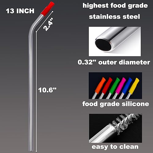 Miniatura 2 de Wobye Paquete de 6 pajitas de metal dobladas de 13 pulgadas con 6 puntas de silicona para vaso Stanley Quencher de 40 onzas, popote de acero