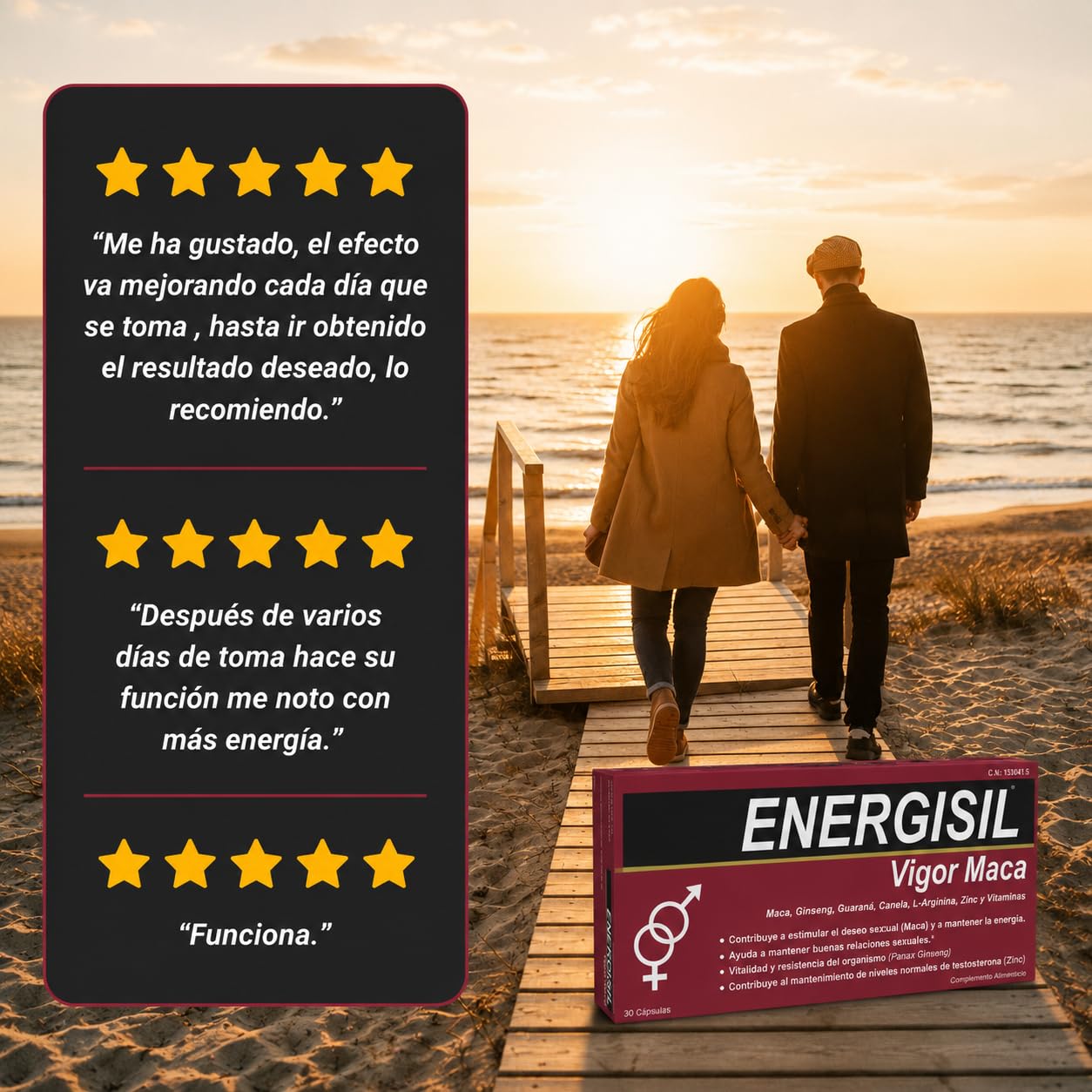 Energisil Vigor Maca 30 Cápsulas - Pack de 3 Unidades - Contribuye a Estimular el Deseo Sexual y a Mantener los Niveles de Testosterona - con Maca, Ginseng, Canela, L- Arginina, Zinc y Vitaminas