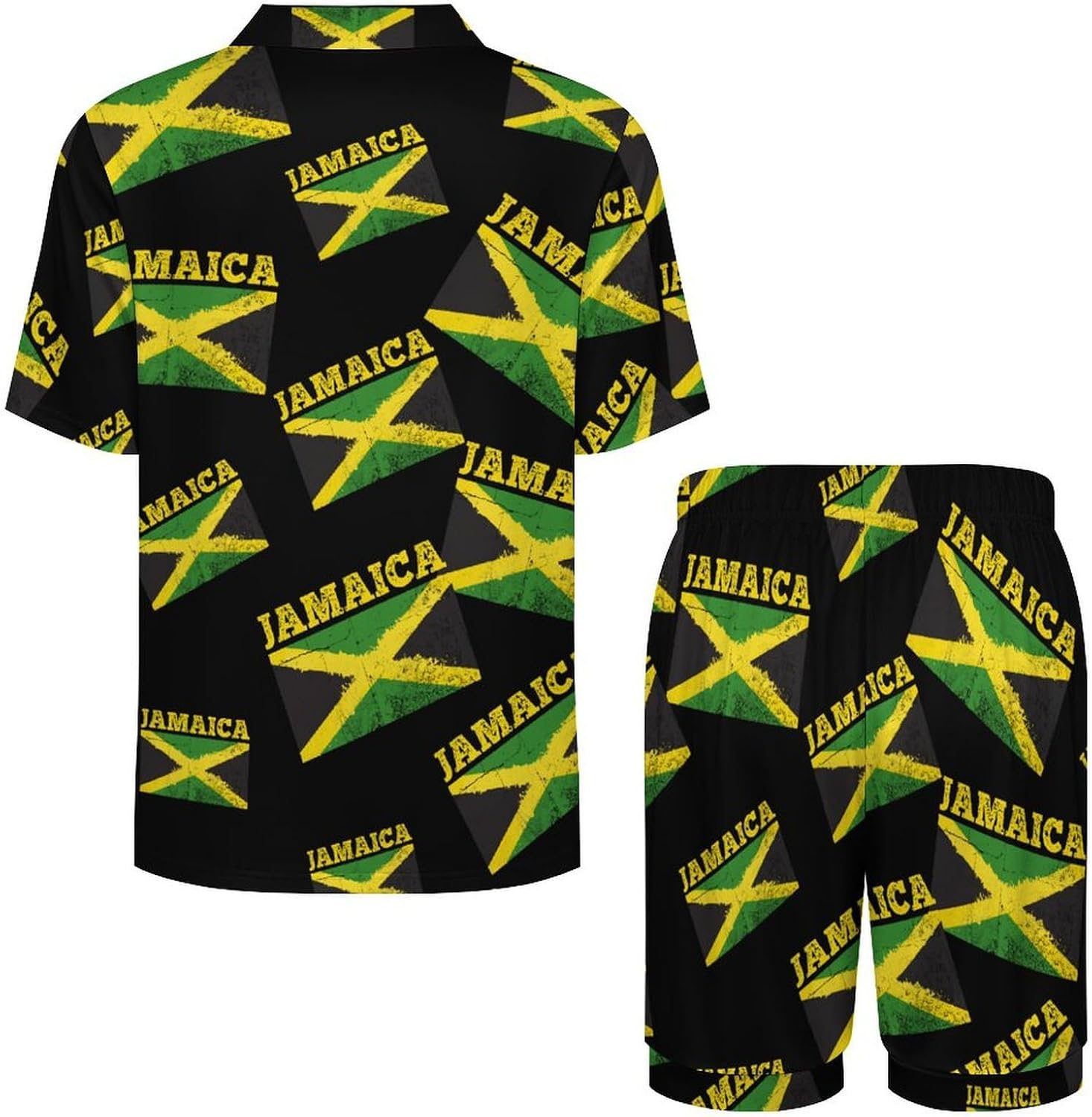Flag Of Jamaica Men's Short Sleeve Pajama Set Satin Silk Like Lounge Sleepwear