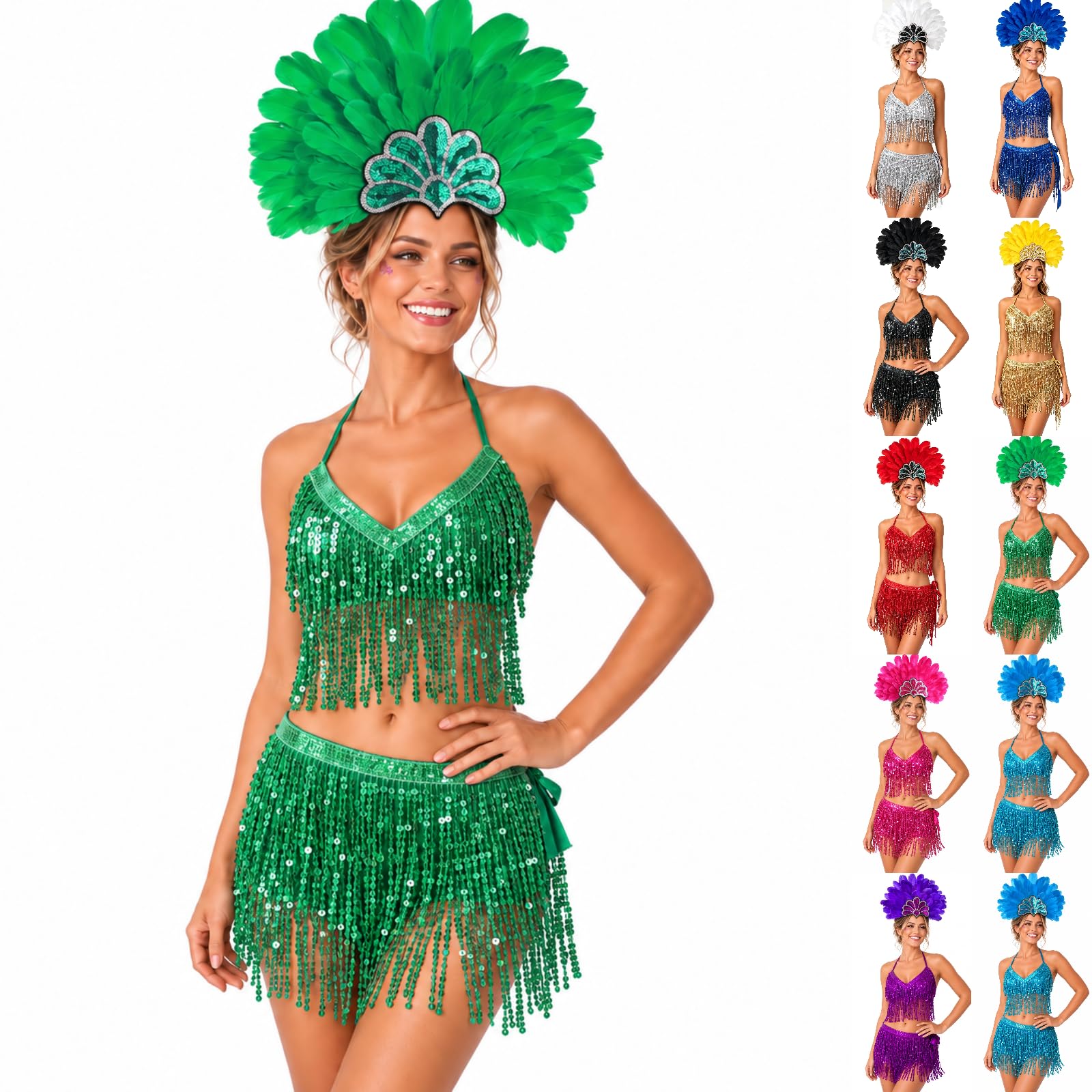 Dance Costumes Women Sparkly Sequin Belly Dance Bra Top Skirt Rave Outfit โ image 1