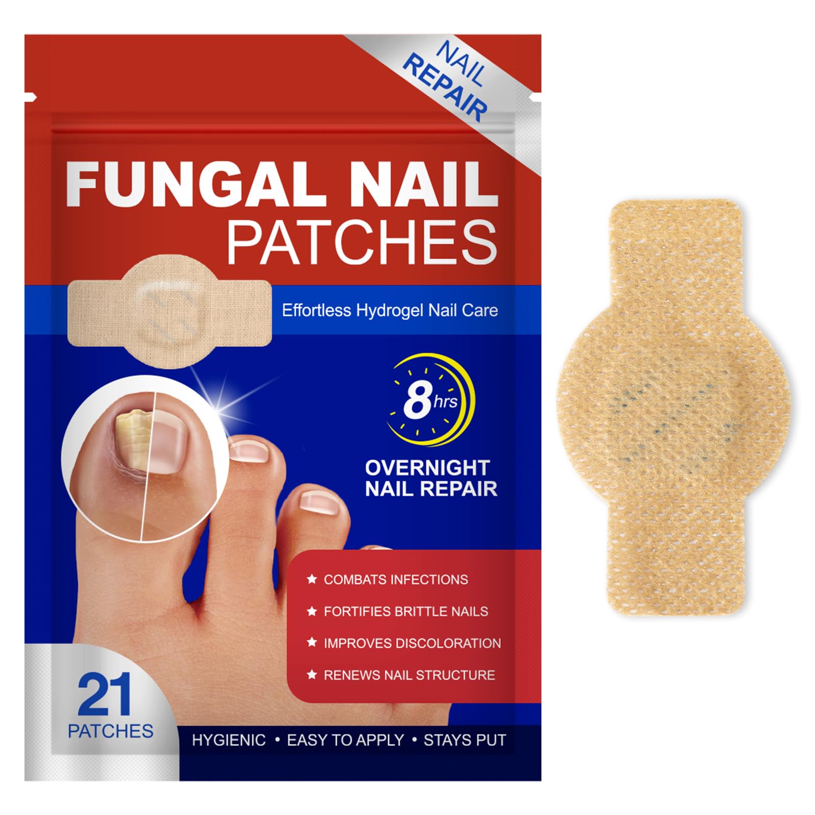 Nail Treatment Patches, 24 Pcs Discolored Thickened Nails Repair, 8 Hour Nightime Nail Renewal Waterproof for men women