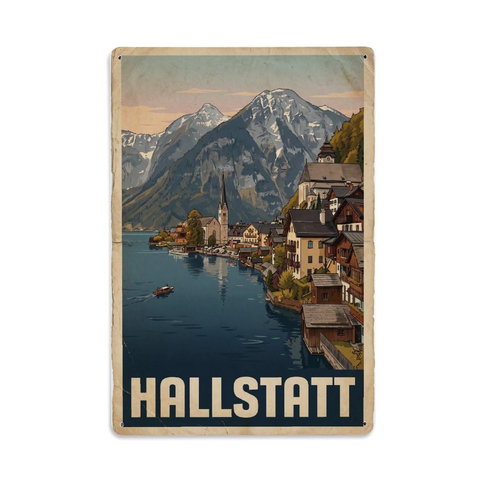 Gead 8X12inch Style Vintage Travel Austria Village Panorama Metal Tin Sign