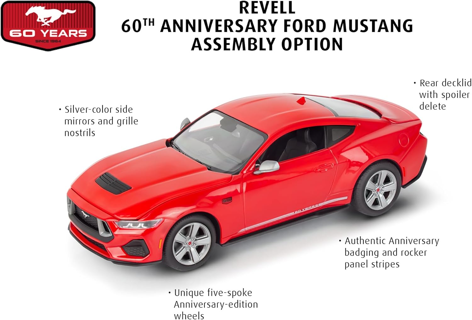 Revell 14586 2024 Ford Mustang GT 1:25 Scale 65-Piece Skill Level 3 Model Car Building Kit