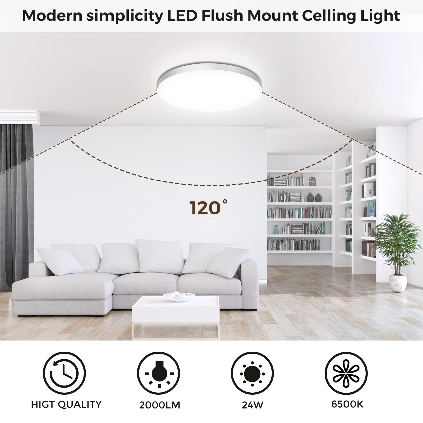 Plafoniera LED Soffitto 24W, Lampada da Soffitto 6500K 2000LM Plafoniera Bagno IP44 Impermeabile Rotonda Ø28CM Lampadario LED Moderna Luce Soffitto per Cameretta, Cucina, Soggiorno