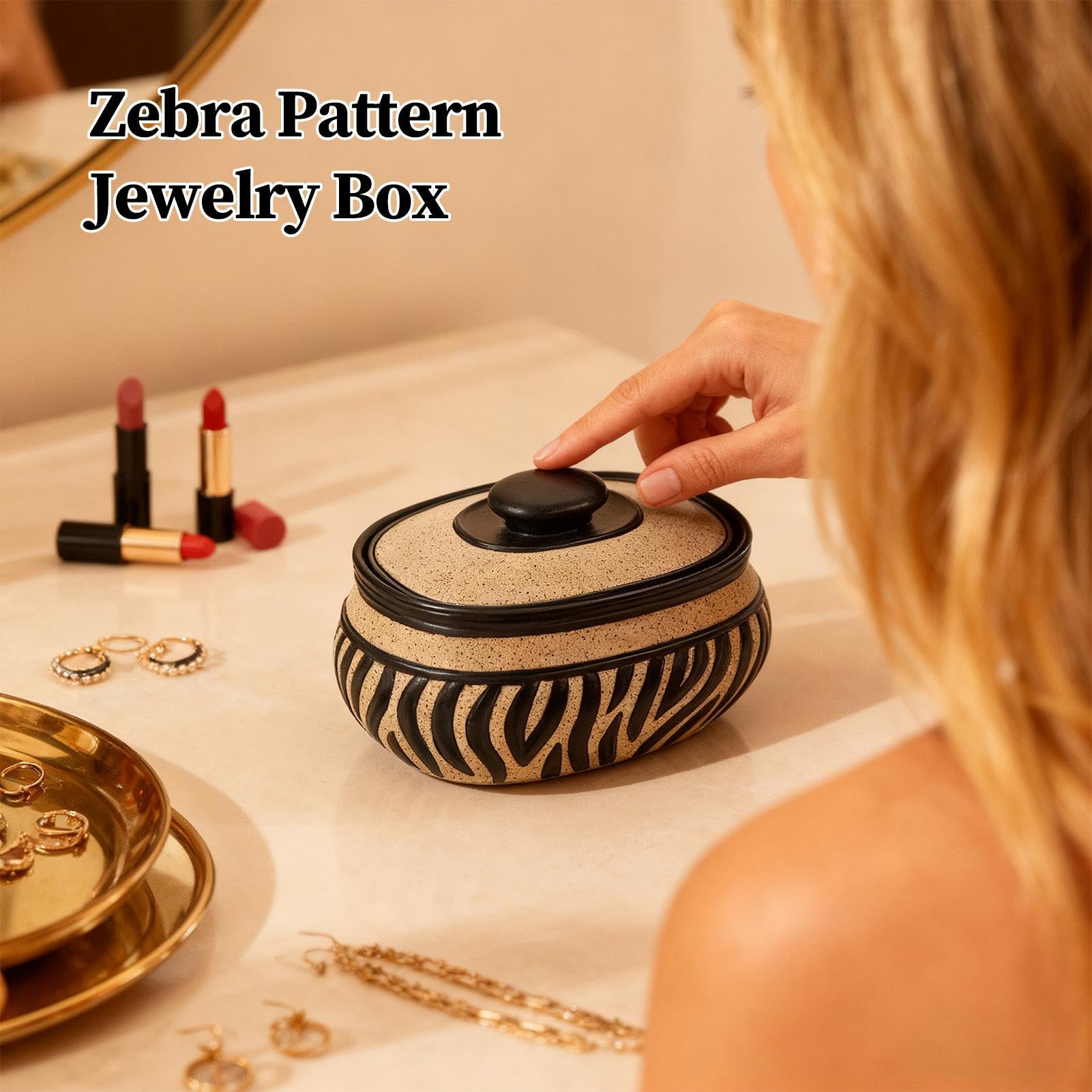 Schmuck-Organizer Zebramuster Aufbewahrungsorganizer für Accessoires | Kleine Kunstharz Schmuckkästchen Mit Deckel Für Frauen Mädchen Damen Mütter Bräute Modebegeisterte Sammler Hochzeitsfeier