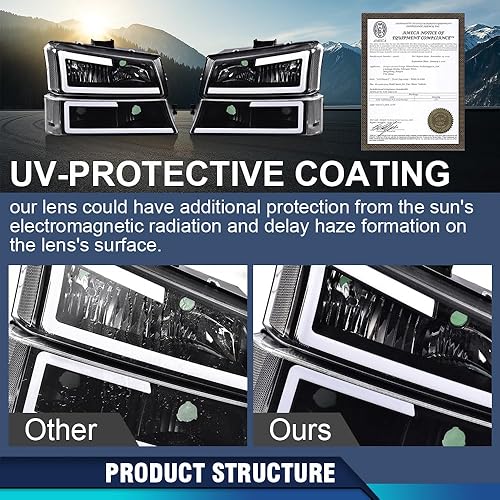 Miniatura 2 de PIT66 Conjunto de faros LED, compatible con Chevy Silverado 1500 2500 3500 HD modelo 2003-2006  Avalanche 03-06 1500 2500 (solo apto sin