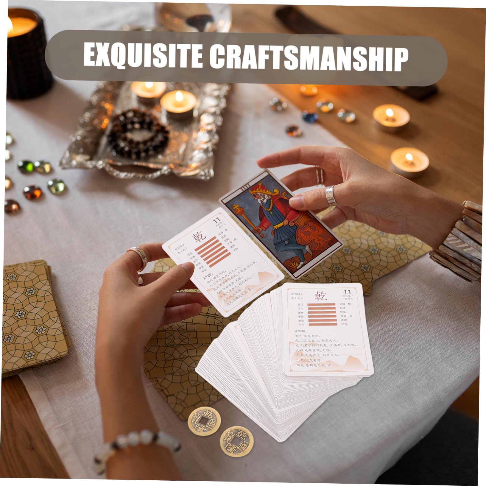 UPKOCH Carte Oracolo i Ching Materiale Plastica e Carta per Principianti 64 Esagrammi Divinazione e Predizione per Apprendimento e Collezionismo