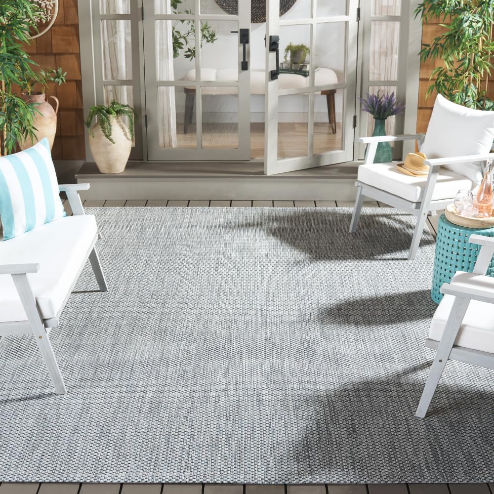 SAFAVIEH Courtyard Collection Area Rug - 8' x 11', Grey & Navy, Non-Shedding & Easy Care, Indoor/Outdoor & Washable-Ideal for Patio, Backyard, Mudroom