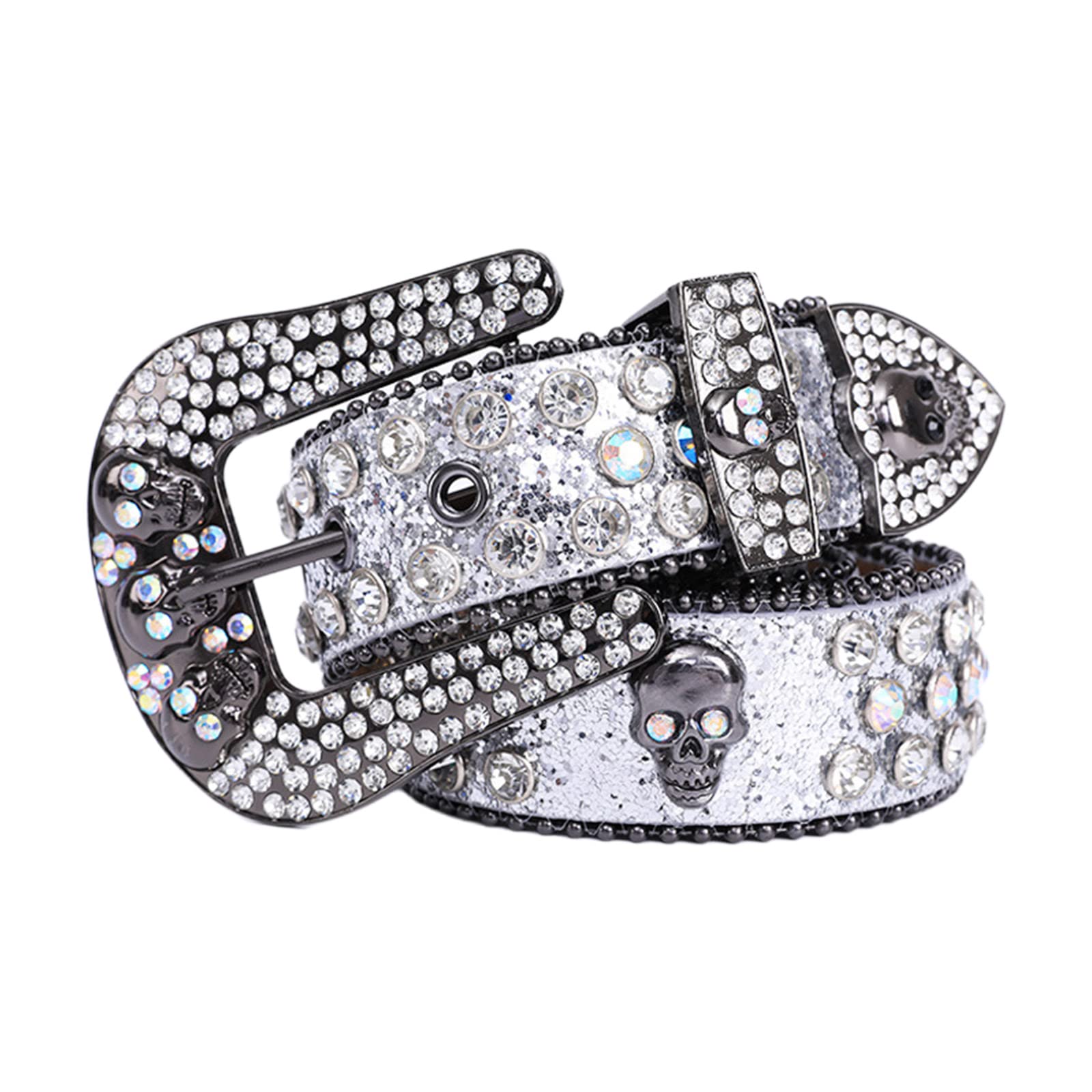 Lilinzhi Skull Head Crystal Belt Buckle Belt for Dress Shinning Rhinestones Wide Waist Belt for Jeans Dress