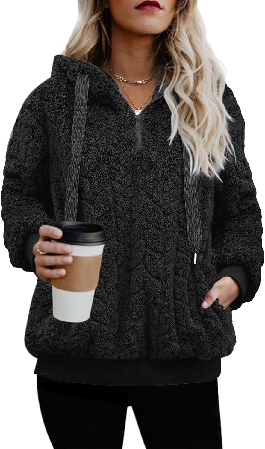 Nirovien Womens Sherpa Pullover Oversized Fuzzy Hoodie Double Fleece Sweatshirts Fluffy Plaid Outerwear Warm Coats