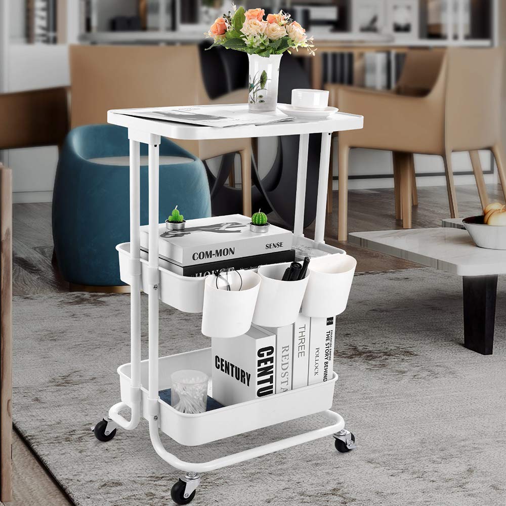 Buy 3 Tier Rolling Storage Cart with Practical Tabletop, Utility