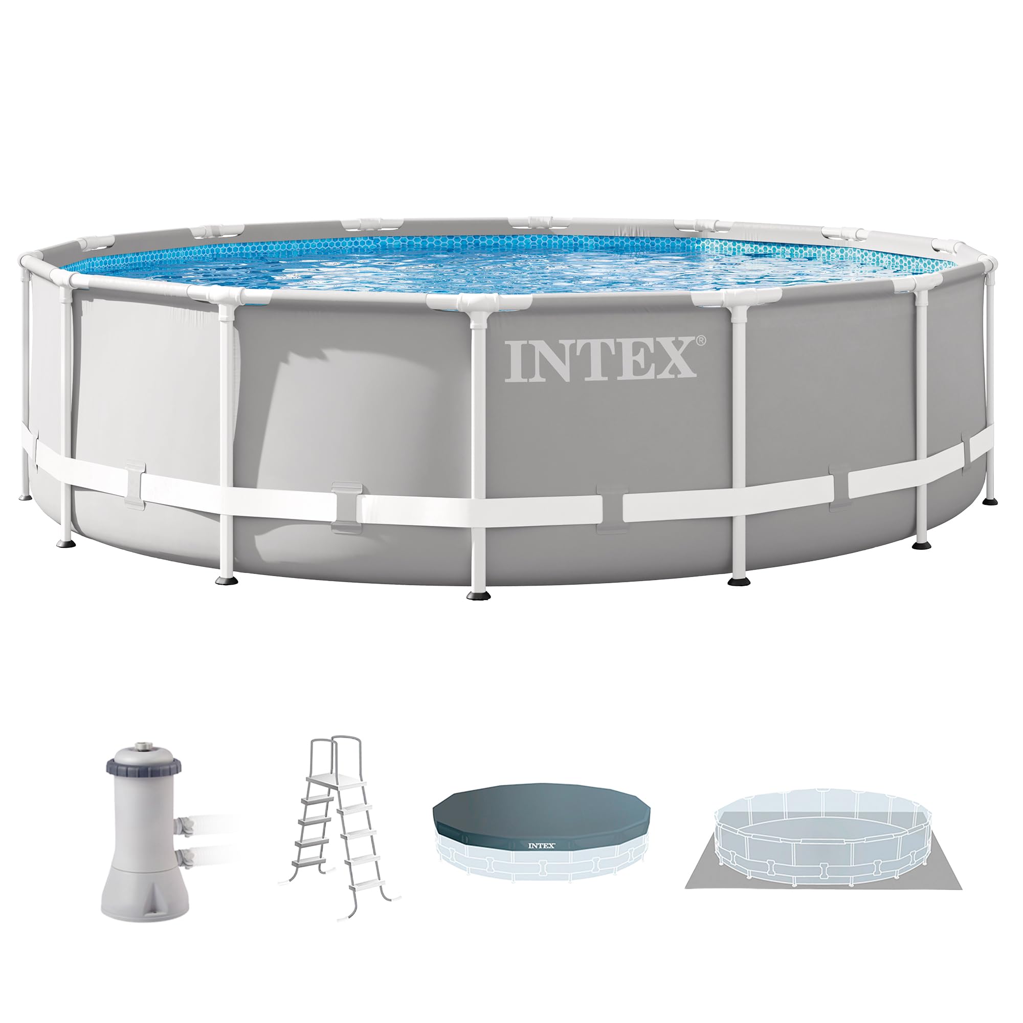 Intex 26719EH Prism Frame Premium Above Ground Swimming Pool Set: 14ft x 42in – Includes 1000 GPH Cartridge Filter Pump – SuperTough Puncture Resistant – Rust Resistant – 3357 Gallon Capacity
