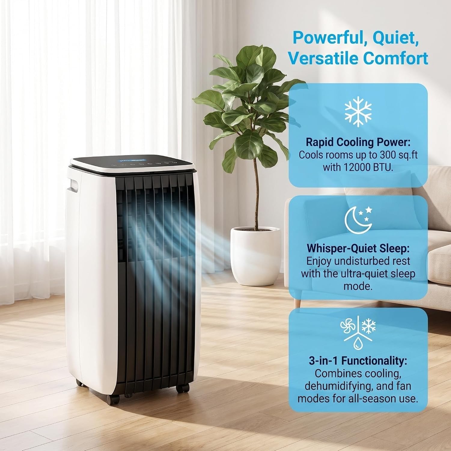 Acondicionador de Aire Portátil 14000 BTU, 2 en 1 Frío y Calor Sin Instalación con Ruedas, Equipo de Aire Acondicionado Móvil de Alta Potencia con, C+Hot & Cold 12000 BTU, C+Hot & Cold 12000 BTU