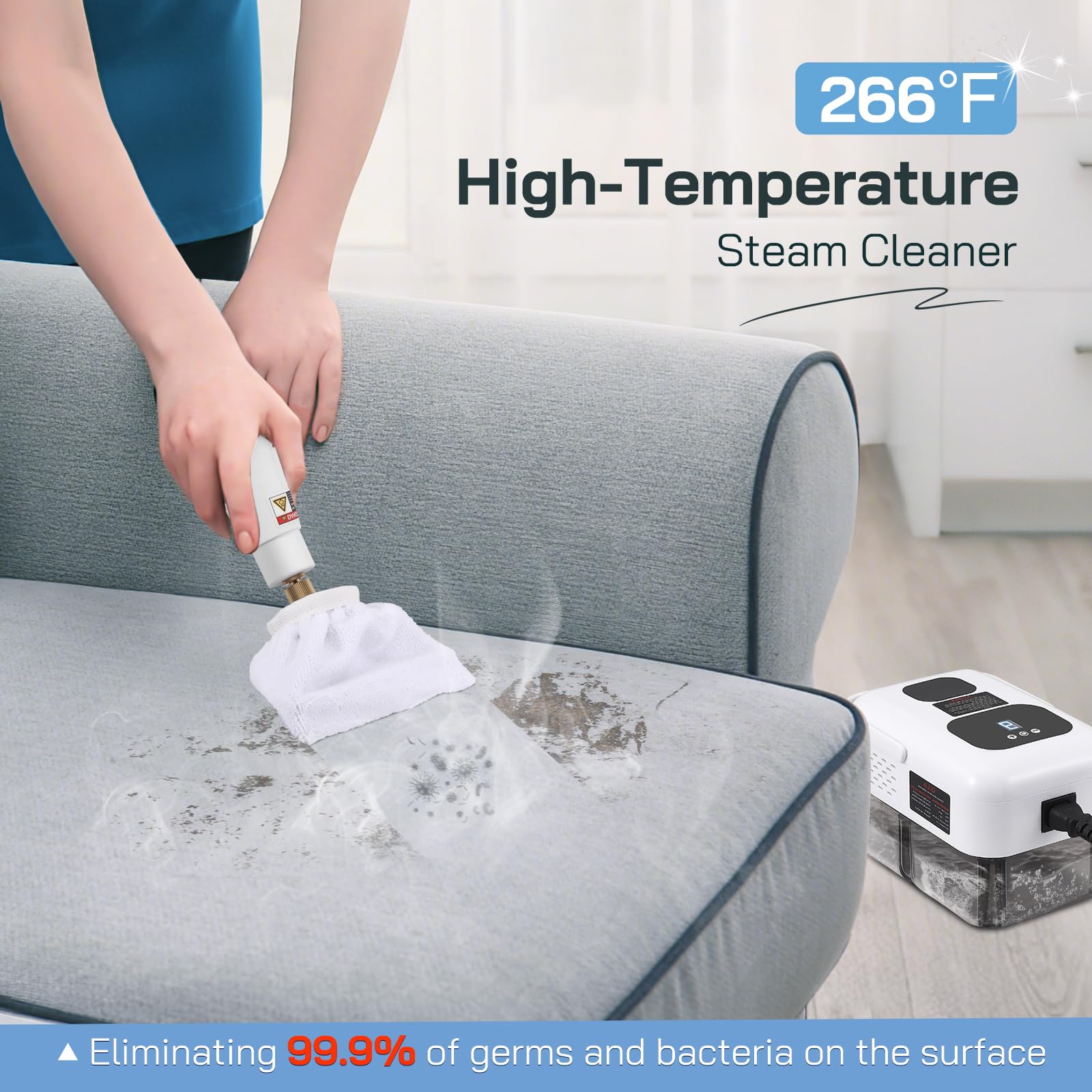Limpiador de Vapor, 2500W Limpiador de Vapor de Mano con 6 Accesorios, Depósito 1200ml, 9 Niveles de Vapor para Cocina, Baño, Coche, Suelos & Azulejos