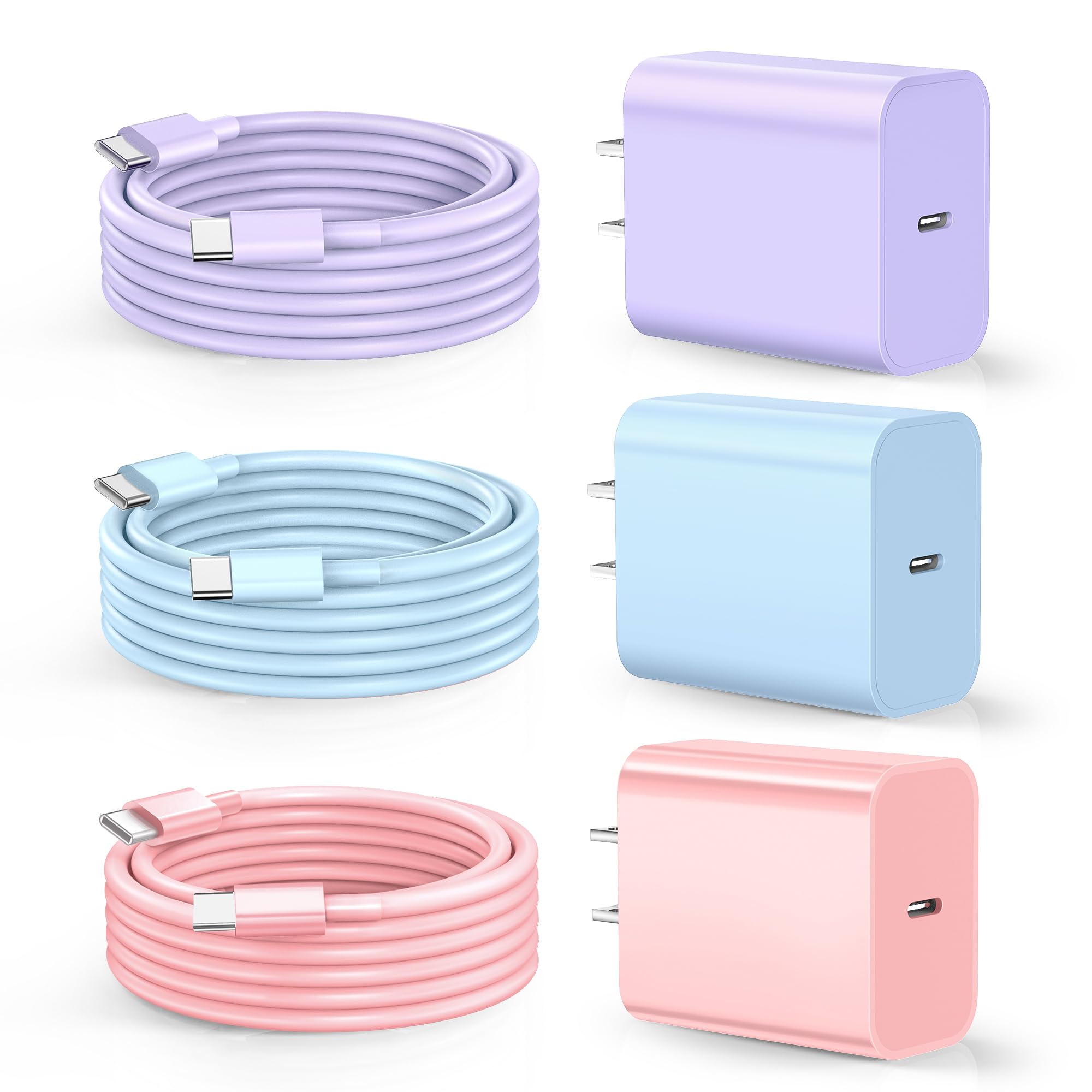 Dayaoncy Compatible with iPhone 17/16/15 Charge Fast Charging, 20W USB C Wall Charger with 3Pack 10FT USB C Cable, Type C Fast Charger Compatible with